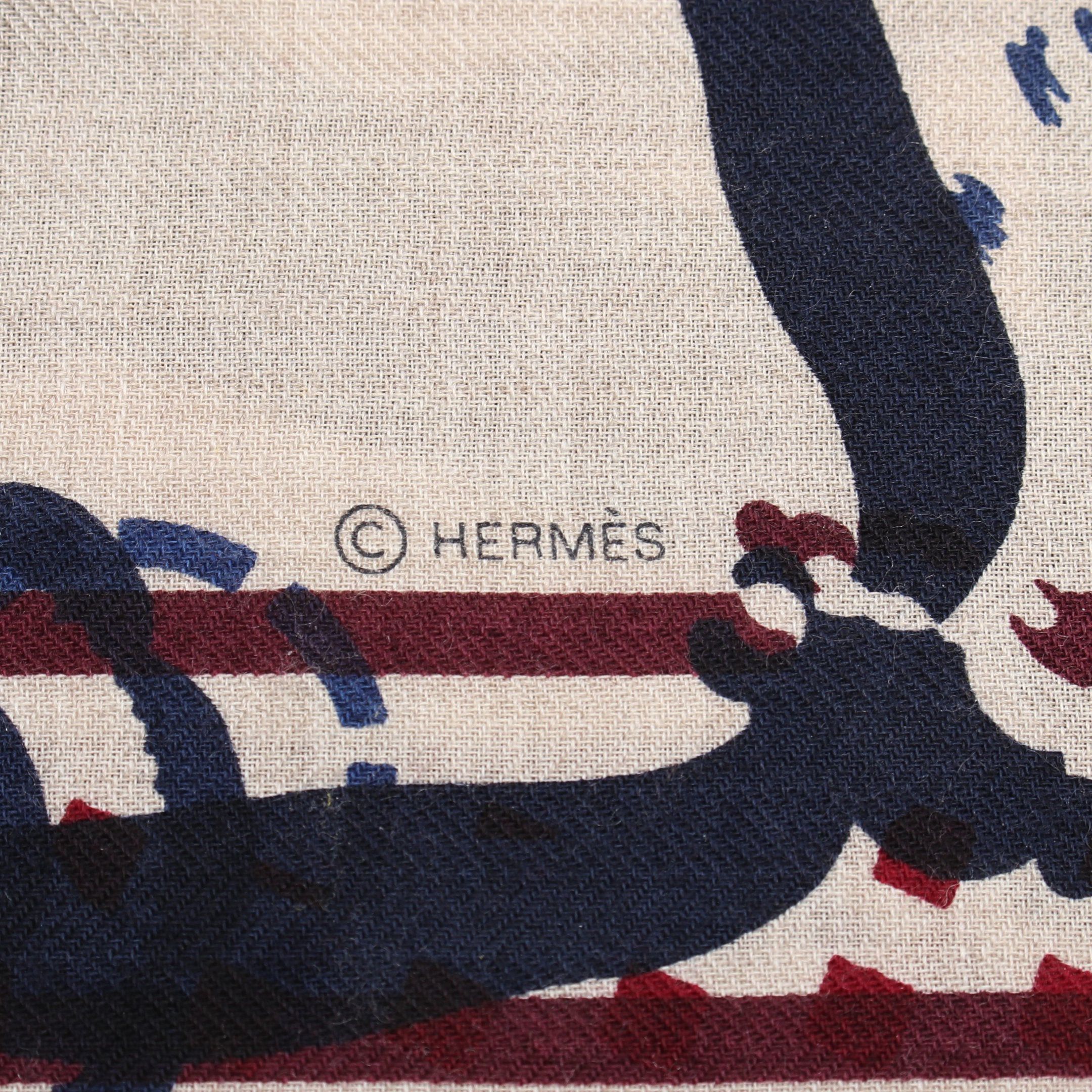 Hermes Hermes Carréjean Carres 140 Concours Scarf Shawl Cashmere Silk Beige Multicolor Size ONE SIZE - 2 Thumbnail