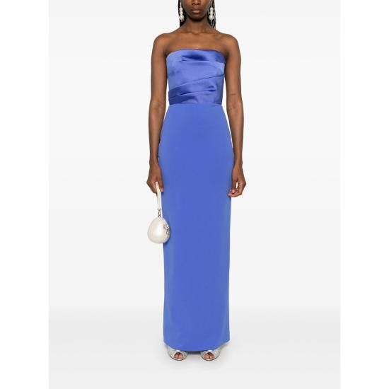 blue solace london dress Iris Floral Print Strapless Dress - White main image 1