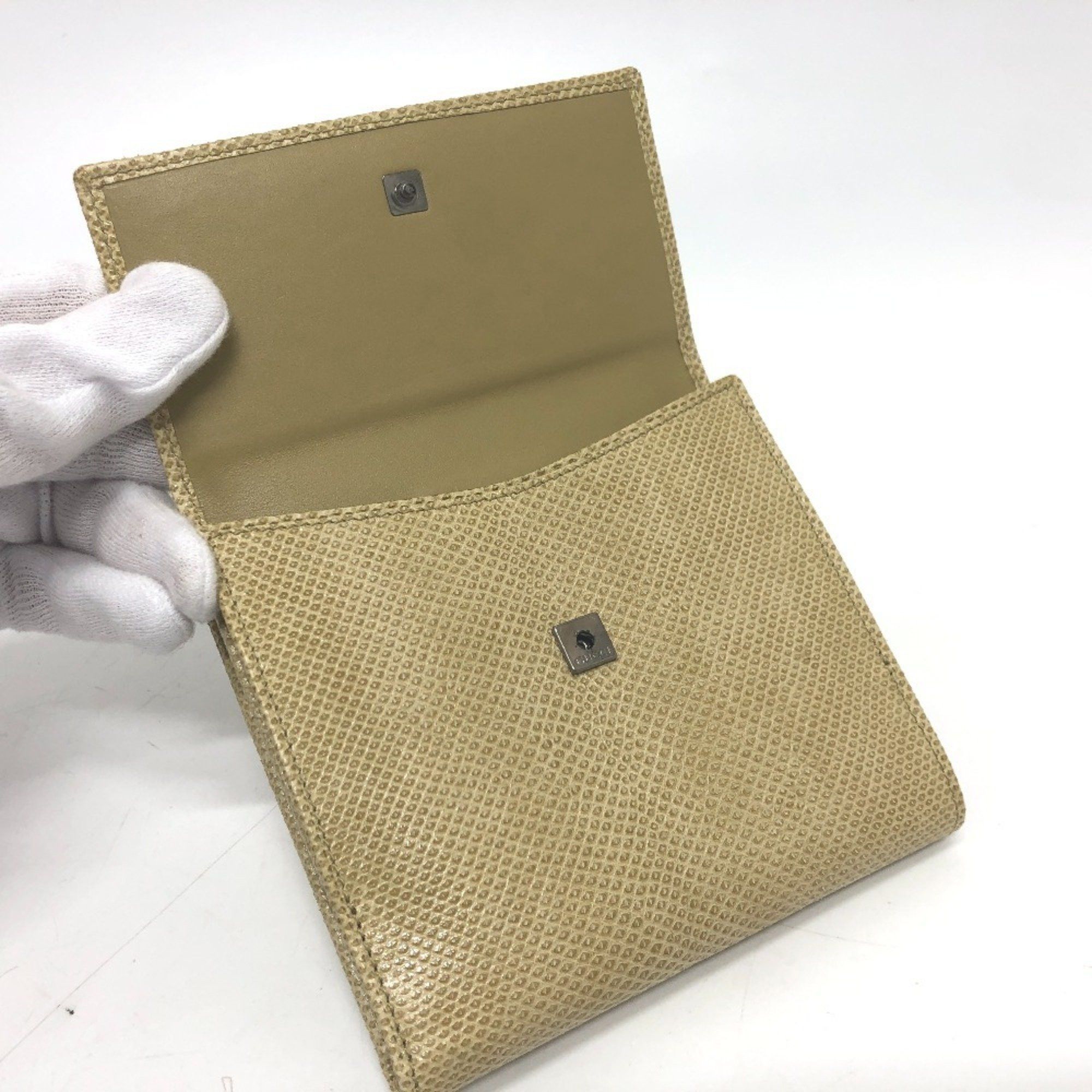 Gucci GUCCI GG Marmont logo double hook bi-fold wallet compact leather women's beige Size ONE SIZE - 6 Thumbnail