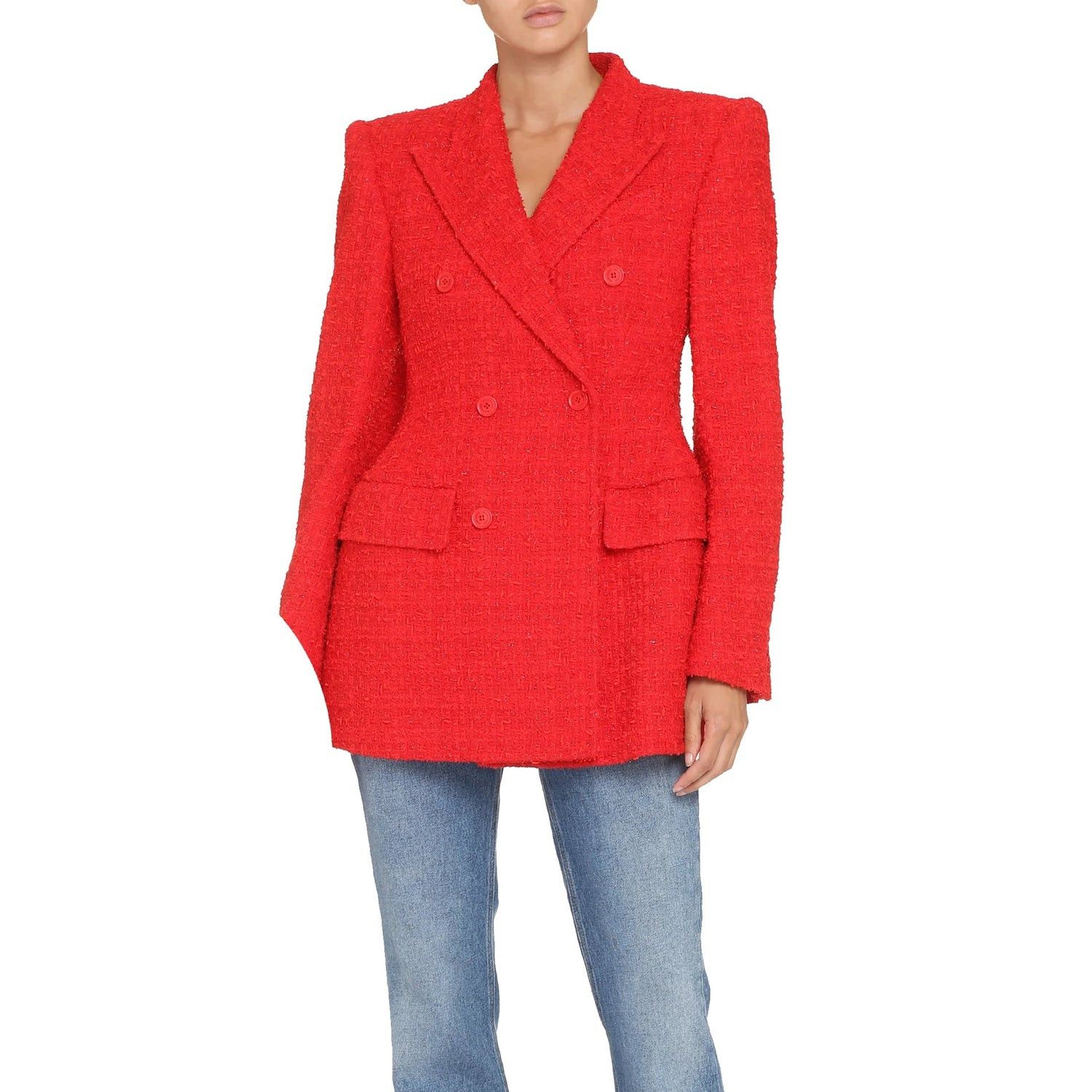 Balenciaga Balenciaga Tweed Hourglass Blazer Jacket in Red Size M / US 6-8 / IT 42-44 - 2 Thumbnail