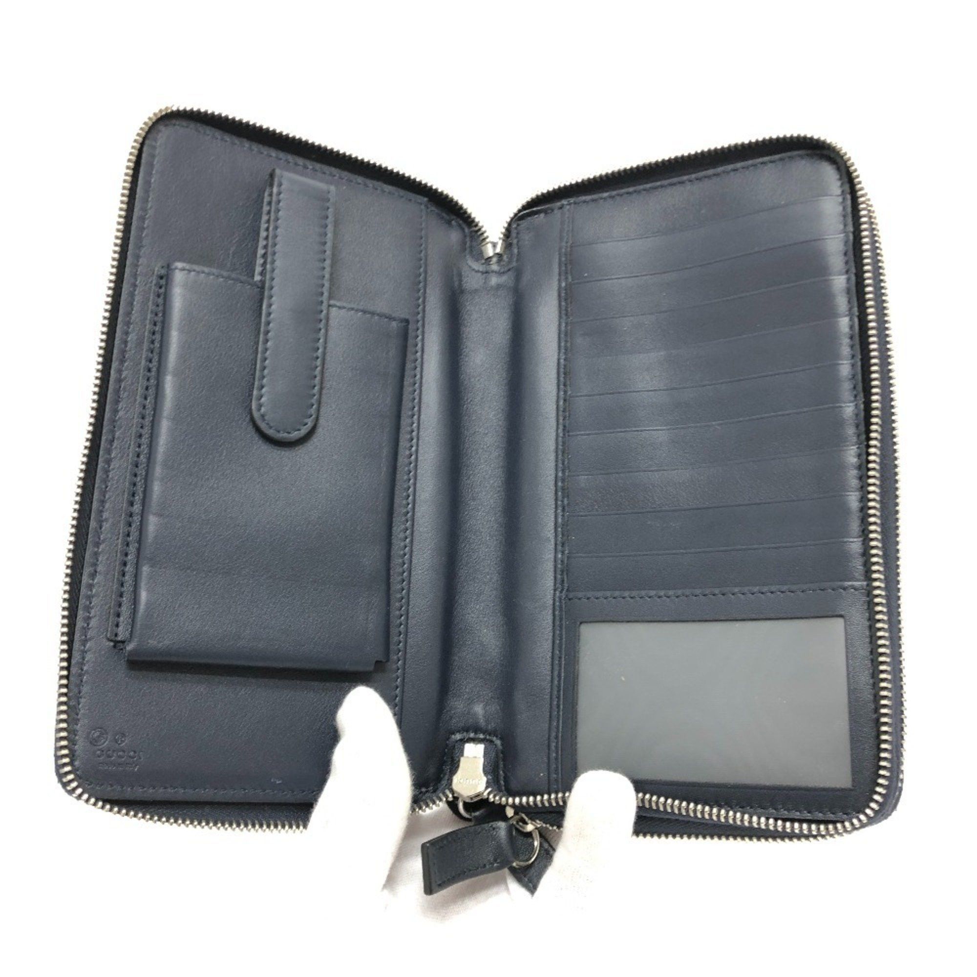 Gucci GUCCI 449246 GG Micro Guccissima Travel Case Handbag Wallet Long Shima Leather Men's Navy Size ONE SIZE - 7 Thumbnail