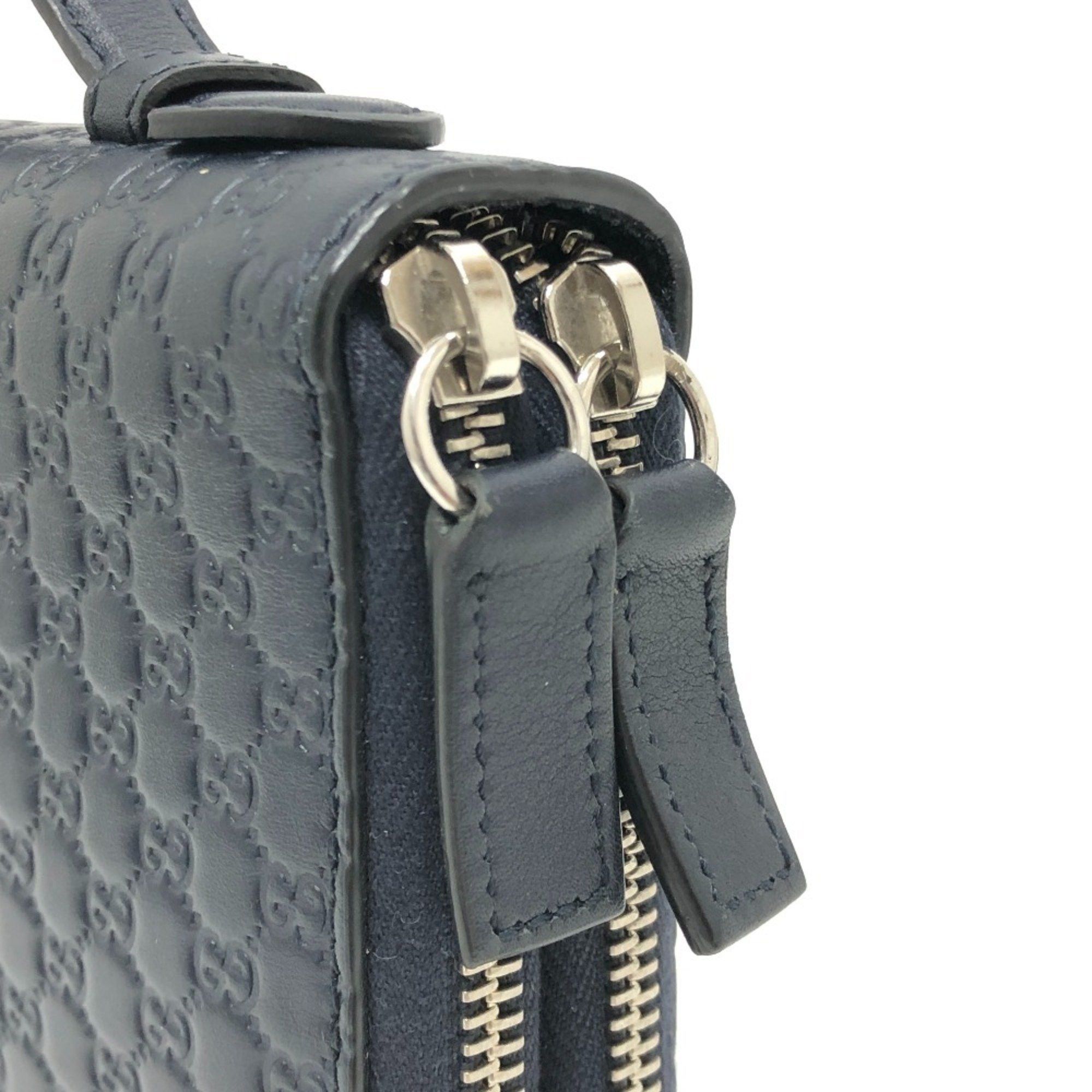Gucci GUCCI 449246 GG Micro Guccissima Travel Case Handbag Wallet Long Shima Leather Men's Navy Size ONE SIZE - 6 Thumbnail