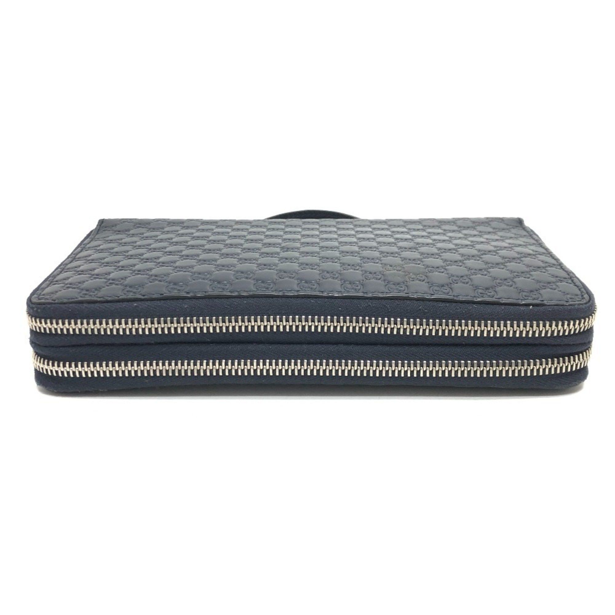 Gucci GUCCI 449246 GG Micro Guccissima Travel Case Handbag Wallet Long Shima Leather Men's Navy Size ONE SIZE - 4 Thumbnail