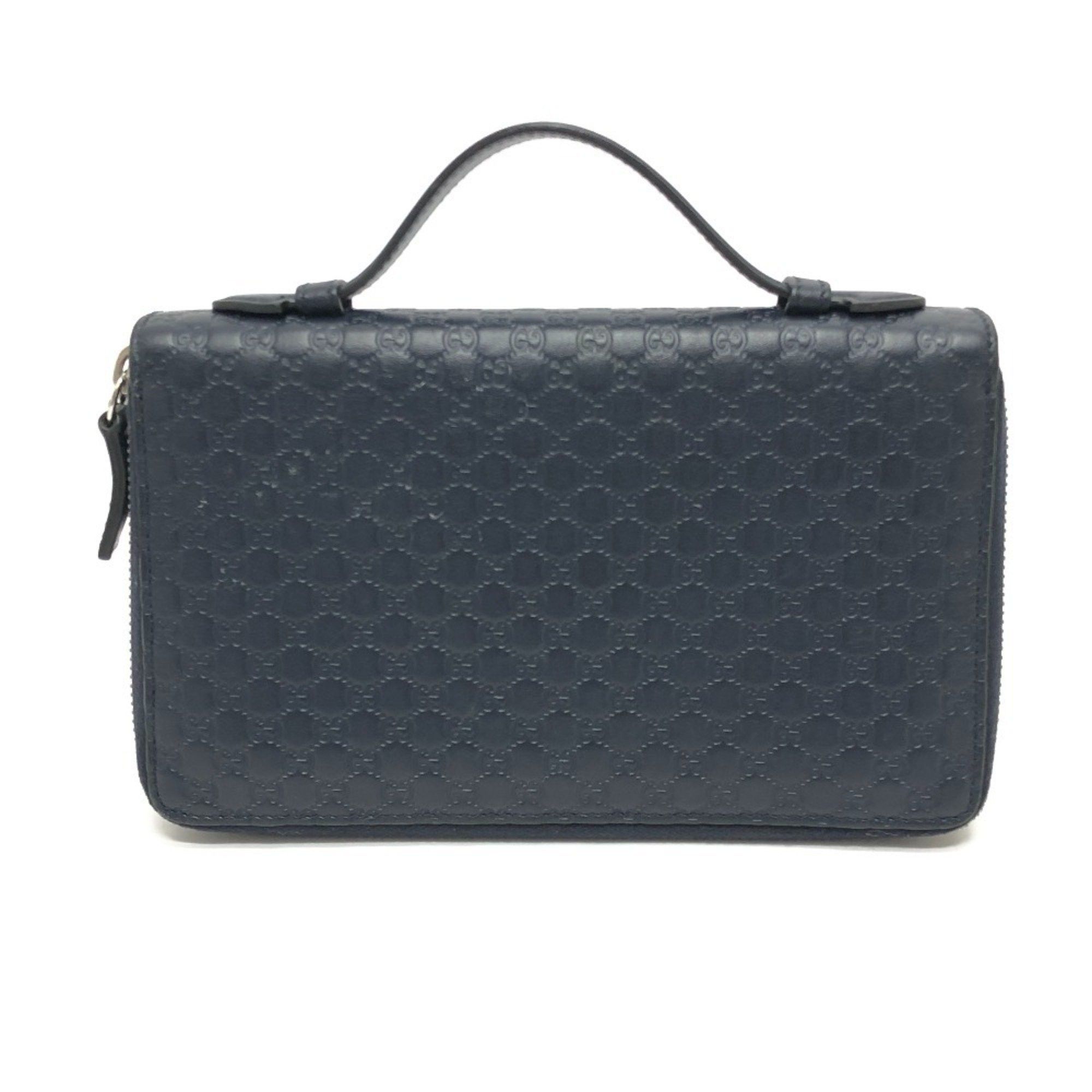 Gucci GUCCI 449246 GG Micro Guccissima Travel Case Handbag Wallet Long Shima Leather Men's Navy Size ONE SIZE - 2 Thumbnail