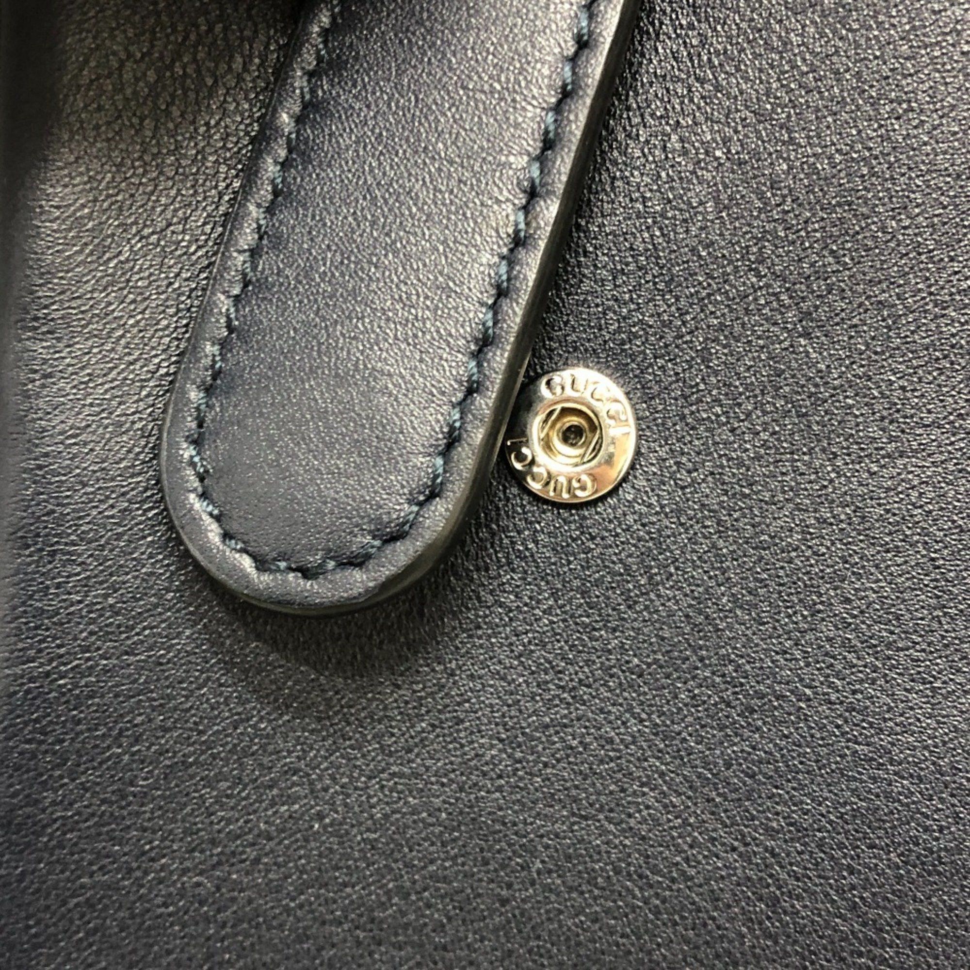 Gucci GUCCI 449246 GG Micro Guccissima Travel Case Handbag Wallet Long Shima Leather Men's Navy Size ONE SIZE - 9 Thumbnail