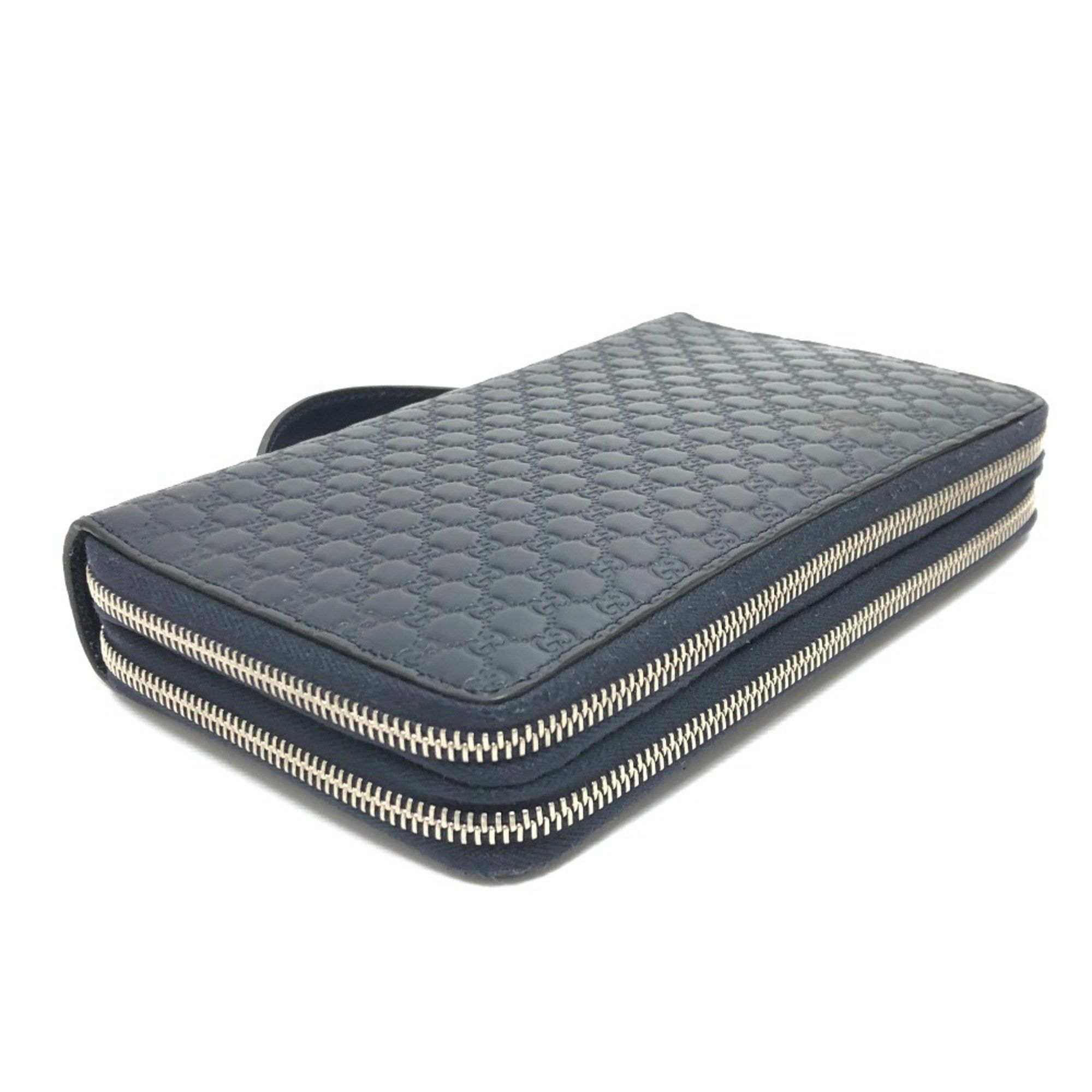 Gucci GUCCI 449246 GG Micro Guccissima Travel Case Handbag Wallet Long Shima Leather Men's Navy Size ONE SIZE - 5 Thumbnail