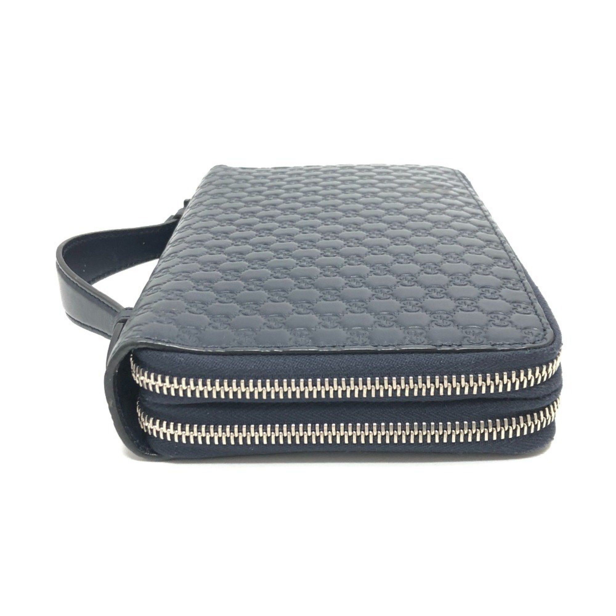 Gucci GUCCI 449246 GG Micro Guccissima Travel Case Handbag Wallet Long Shima Leather Men's Navy Size ONE SIZE - 3 Thumbnail
