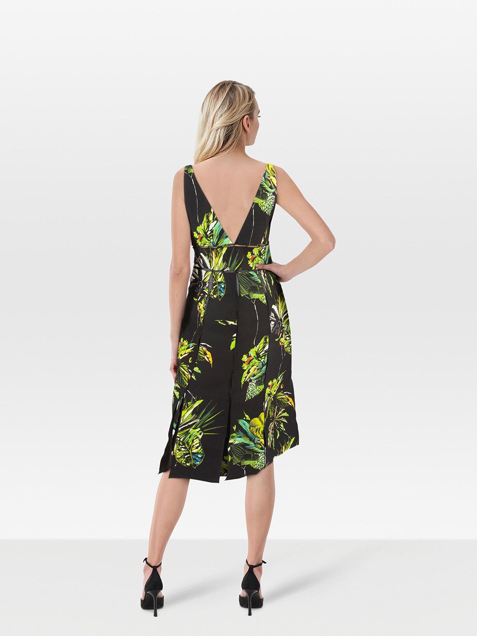 Proenza Schouler Green & Black Leaf Print V Neck Dress Size M / US 6-8 / IT 42-44 - 2 Thumbnail