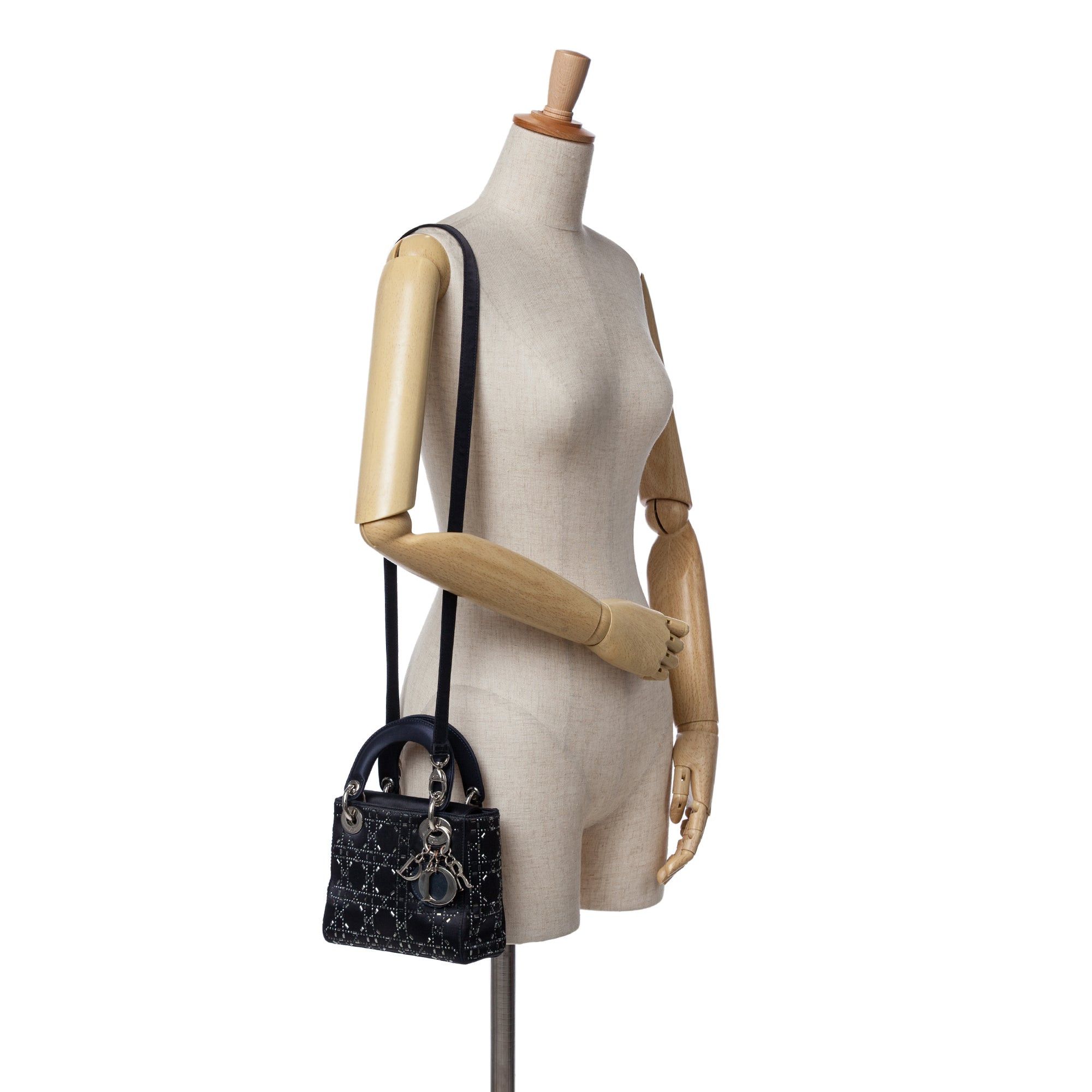 Dior Dior Mini Satin Cannage Strass Crystal Embellished Lady Dior Black Size ONE SIZE - 8 Thumbnail