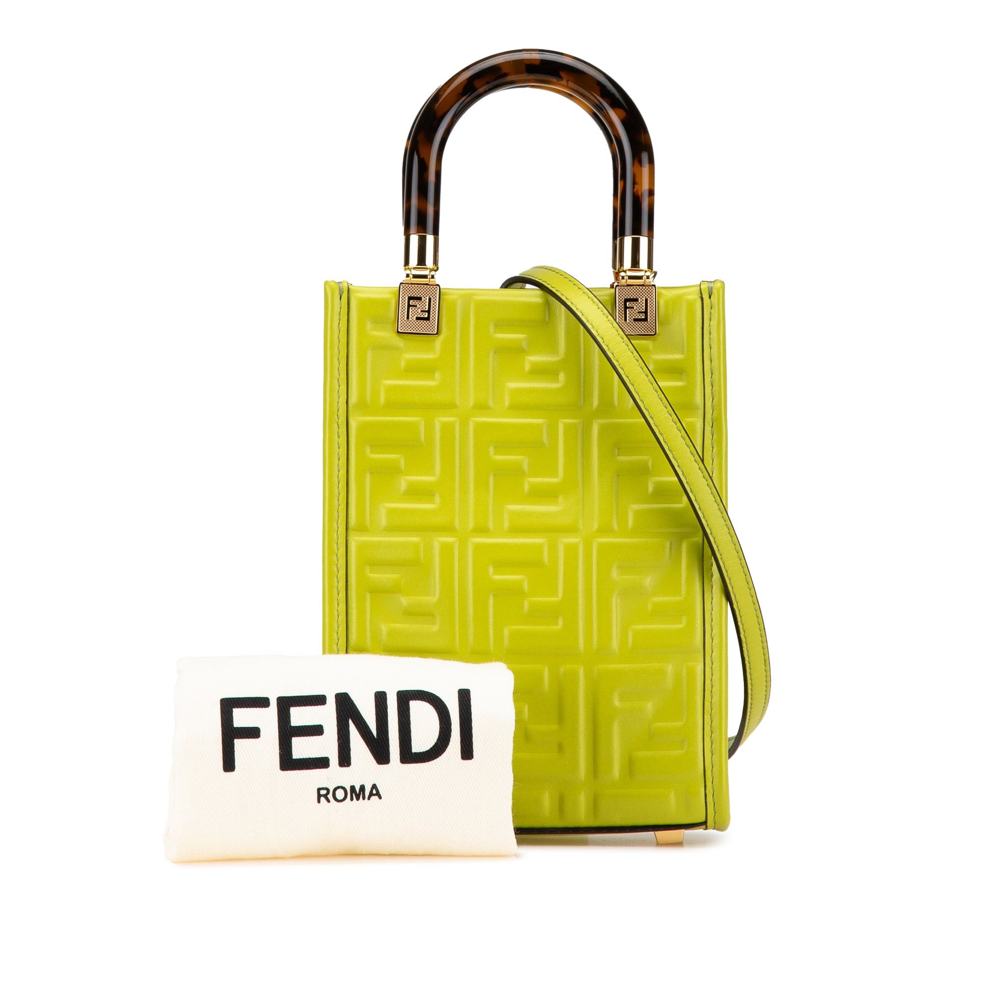 Fendi Fendi Mini Zucca Embossed Leather Sunshine Shopper Tote Green Size ONE SIZE - 12 Thumbnail