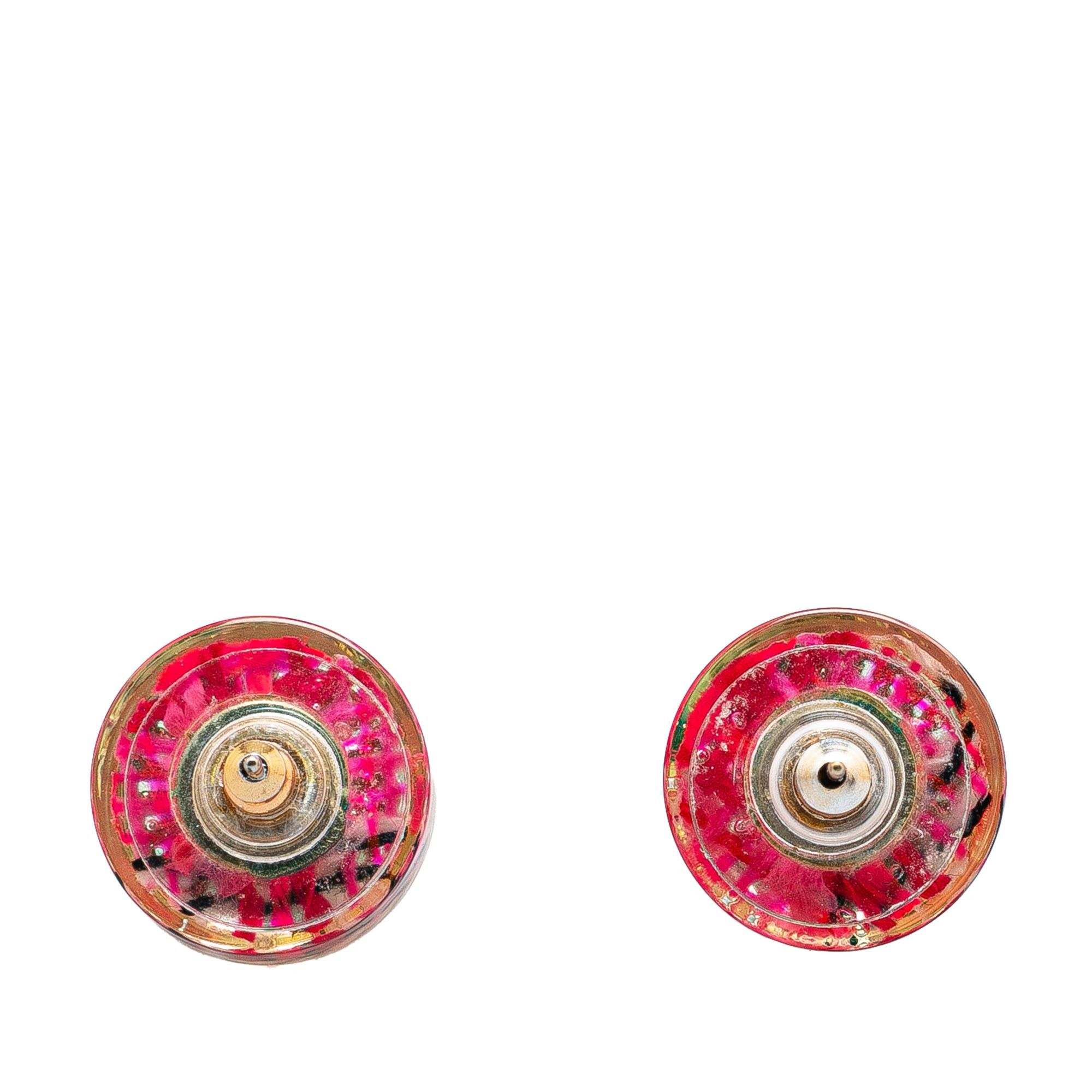 Chanel Chanel Gold Plated and Resin CC Push Back Earrings Pink Size ONE SIZE - 2 Thumbnail
