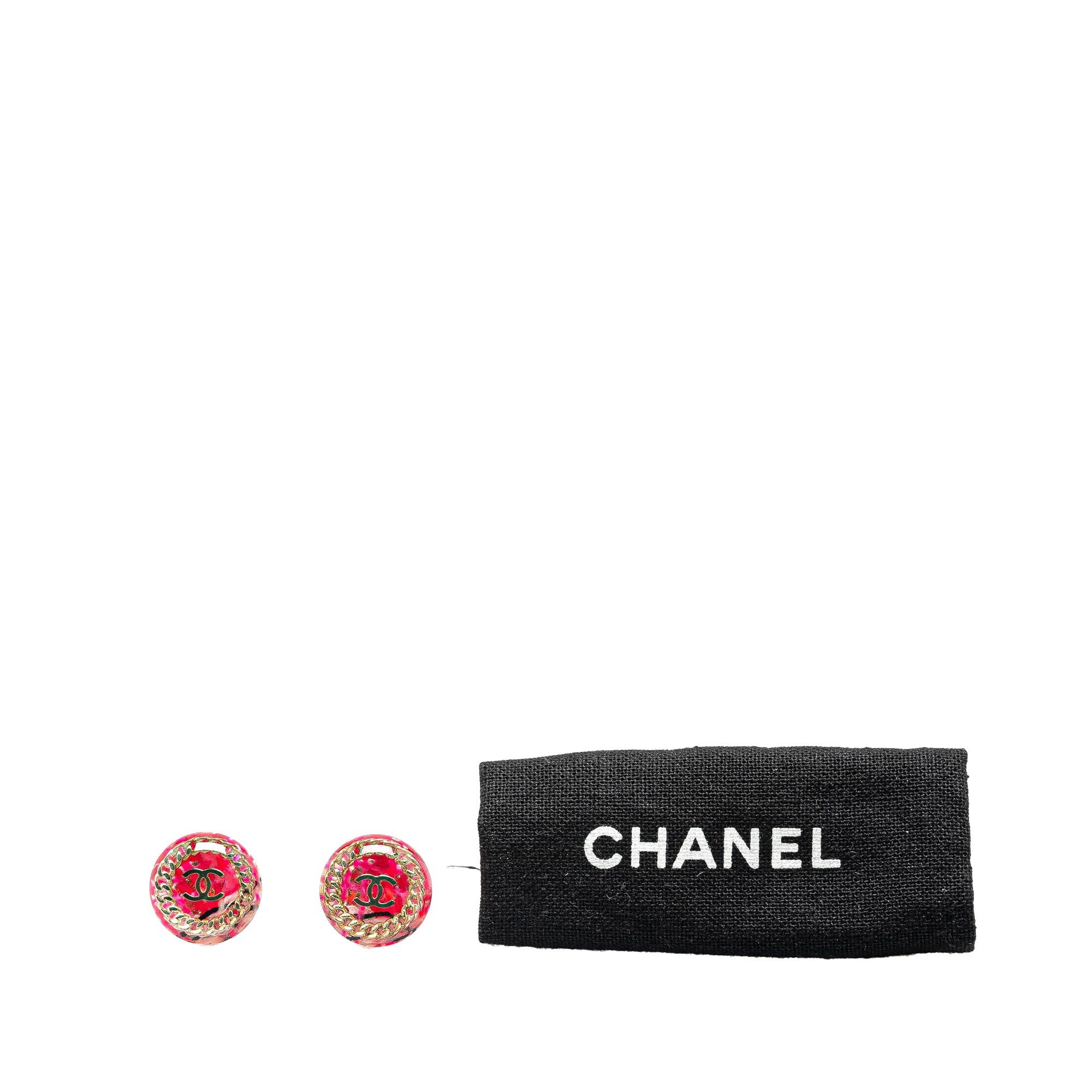 Chanel Chanel Gold Plated and Resin CC Push Back Earrings Pink Size ONE SIZE - 4 Thumbnail