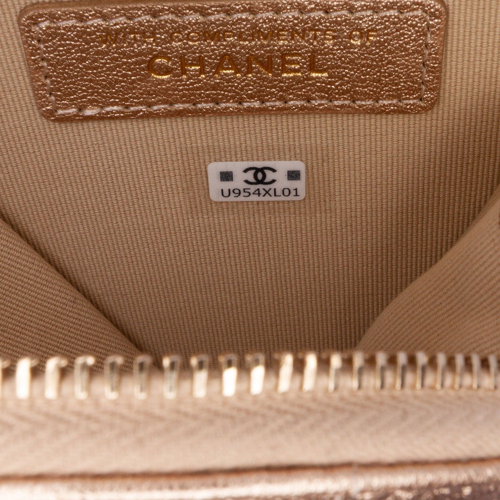 Chanel Chanel Metallic Lambskin Round Coin Purse and AirPods Case Gold Size ONE SIZE - 8 Thumbnail