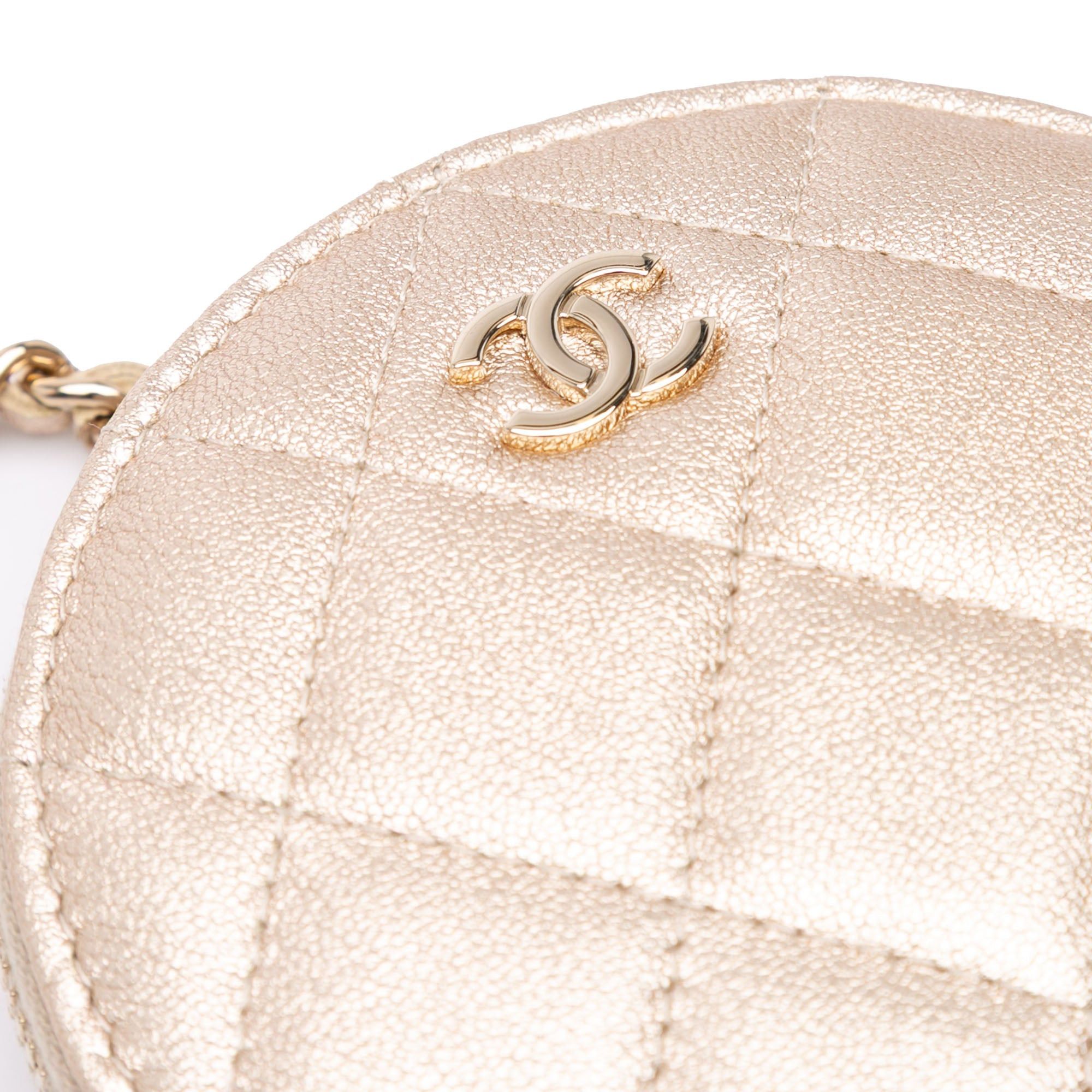 Chanel Chanel Metallic Lambskin Round Coin Purse and AirPods Case Gold Size ONE SIZE - 11 Thumbnail
