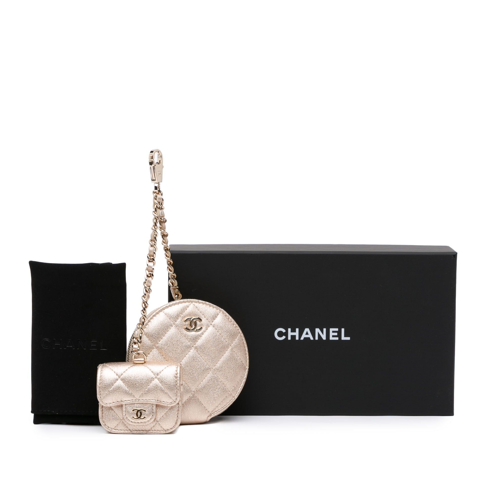 Chanel Chanel Metallic Lambskin Round Coin Purse and AirPods Case Gold Size ONE SIZE - 15 Thumbnail