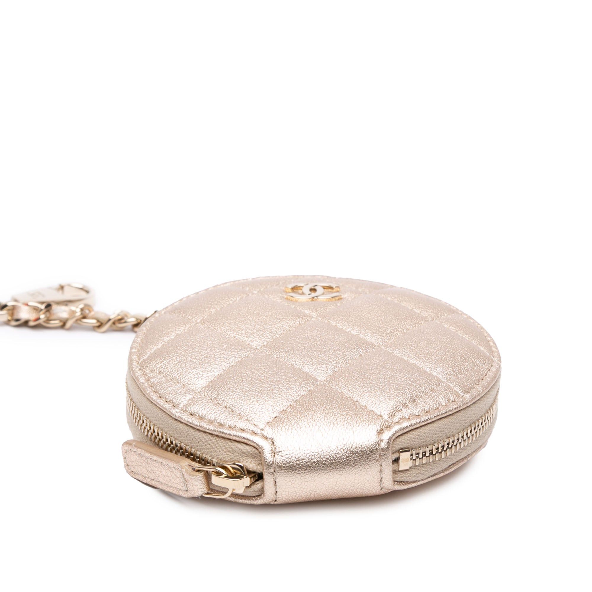 Chanel Chanel Metallic Lambskin Round Coin Purse and AirPods Case Gold Size ONE SIZE - 5 Thumbnail