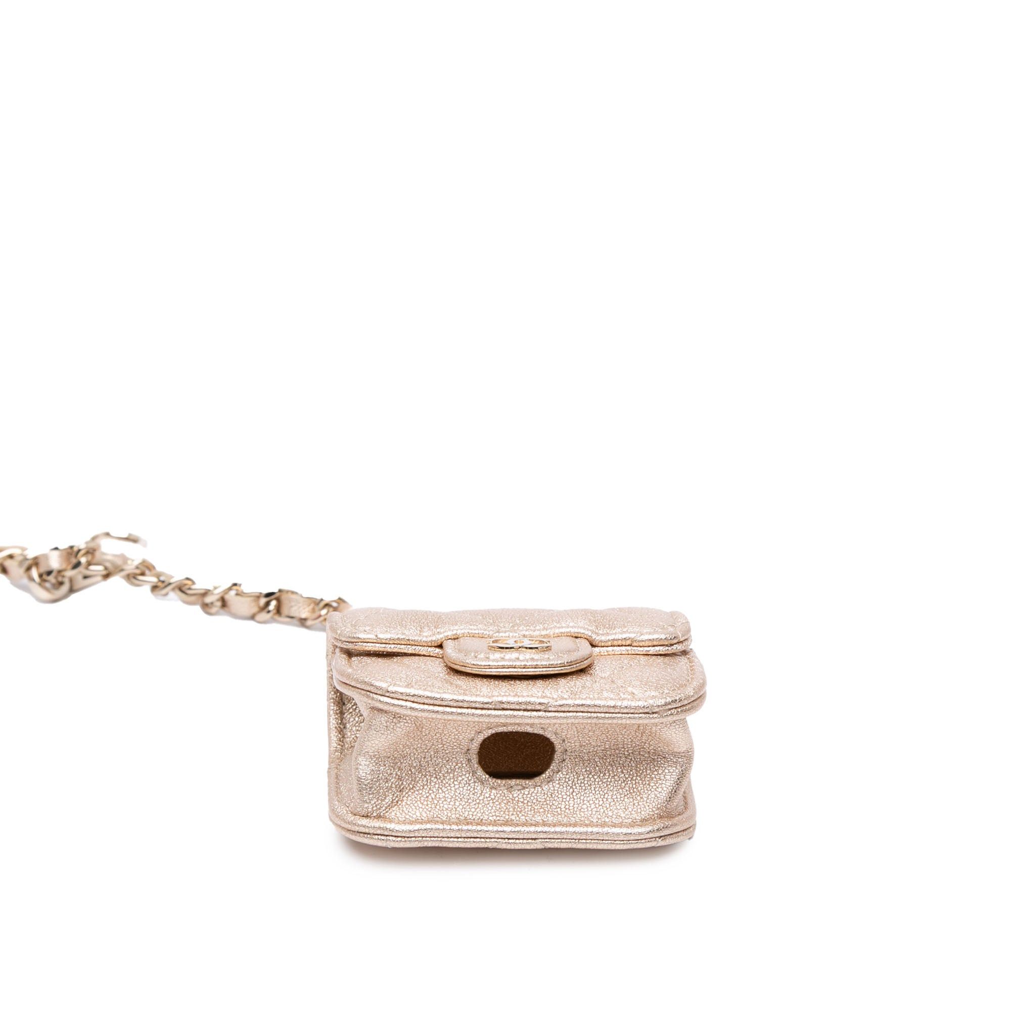 Chanel Chanel Metallic Lambskin Round Coin Purse and AirPods Case Gold Size ONE SIZE - 2 Thumbnail