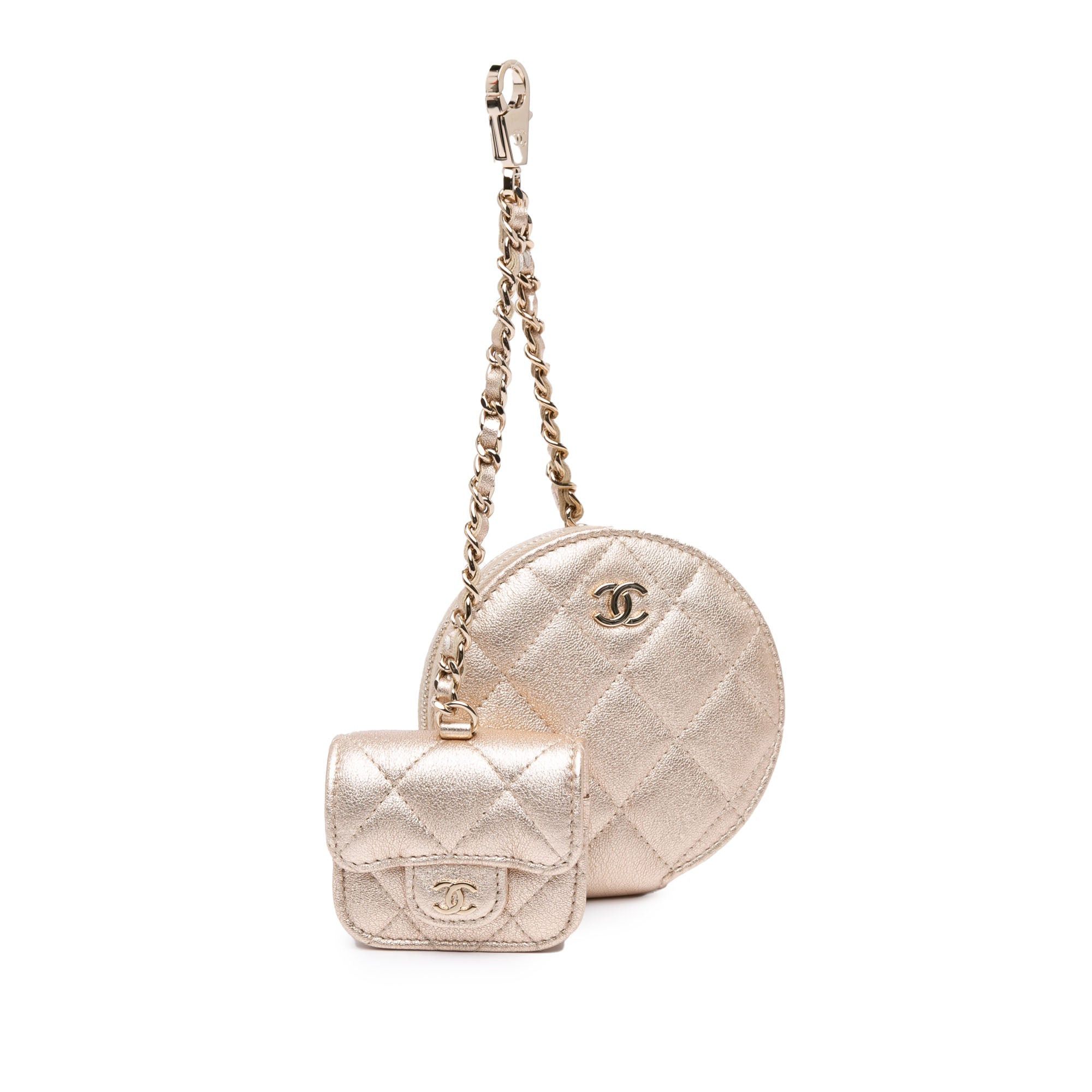 Chanel Chanel Metallic Lambskin Round Coin Purse and AirPods Case Gold Size ONE SIZE - 3 Thumbnail