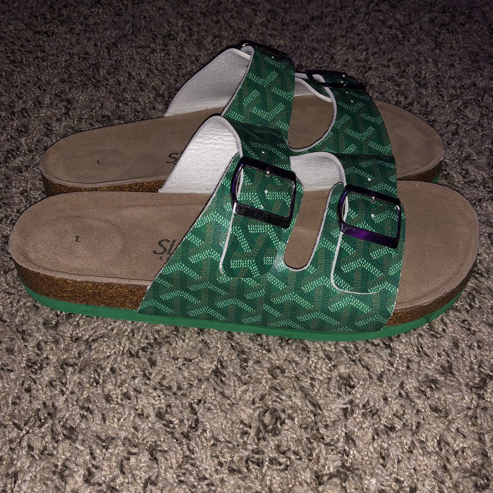 Custom Goyard Birkenstock Style Slide Green