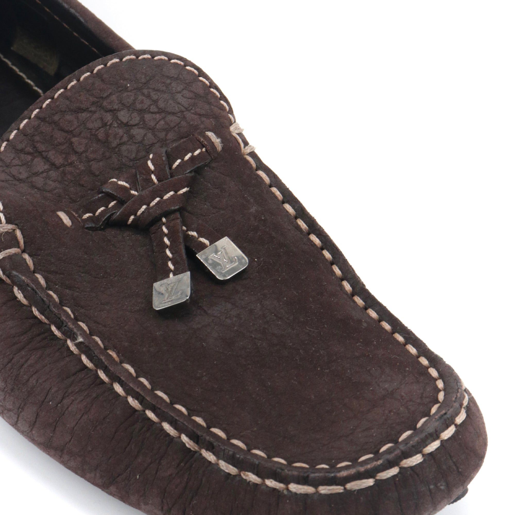 Louis Vuitton LOUIS VUITTON - Louis Vuitton LV Driver loafers in brown grained leather (T41.5) Size US 8.5 / EU 41-42 - 4 Thumbnail
