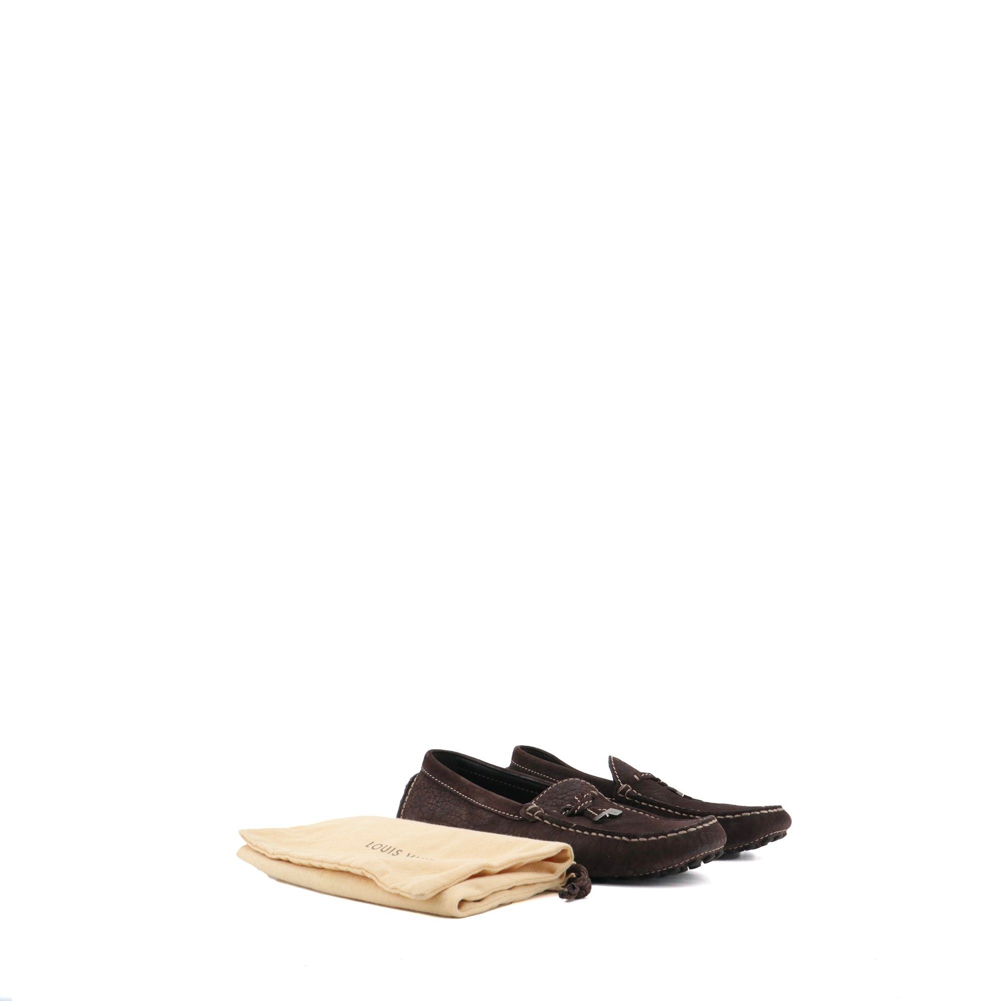 Louis Vuitton LOUIS VUITTON - Louis Vuitton LV Driver loafers in brown grained leather (T41.5) Size US 8.5 / EU 41-42 - 7 Thumbnail