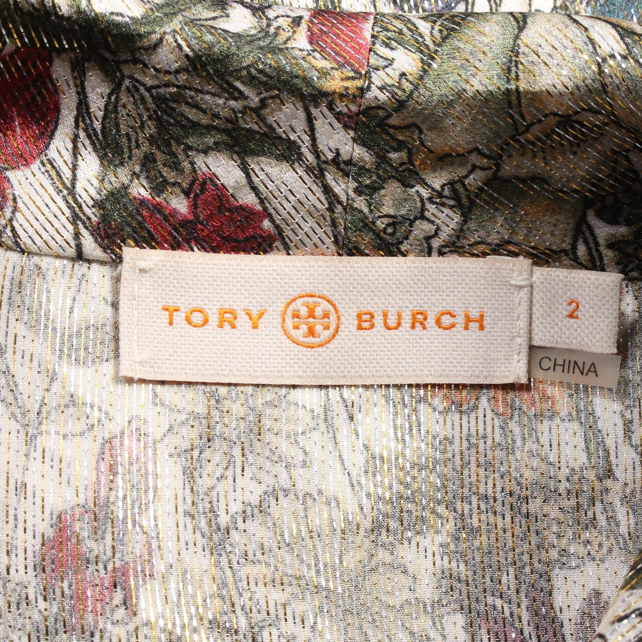 Tory Burch Tory Burch Blouse Floral Pattern Silk Ivory Multicolor Size ONE SIZE - 3 Thumbnail