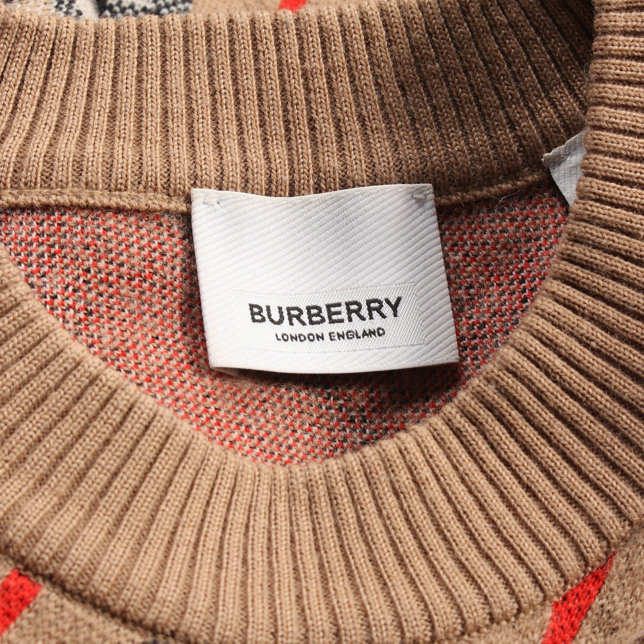 Burberry Burberry Knit Crew Neck Check Wool Light Brown Black Red Size ONE SIZE - 3 Thumbnail