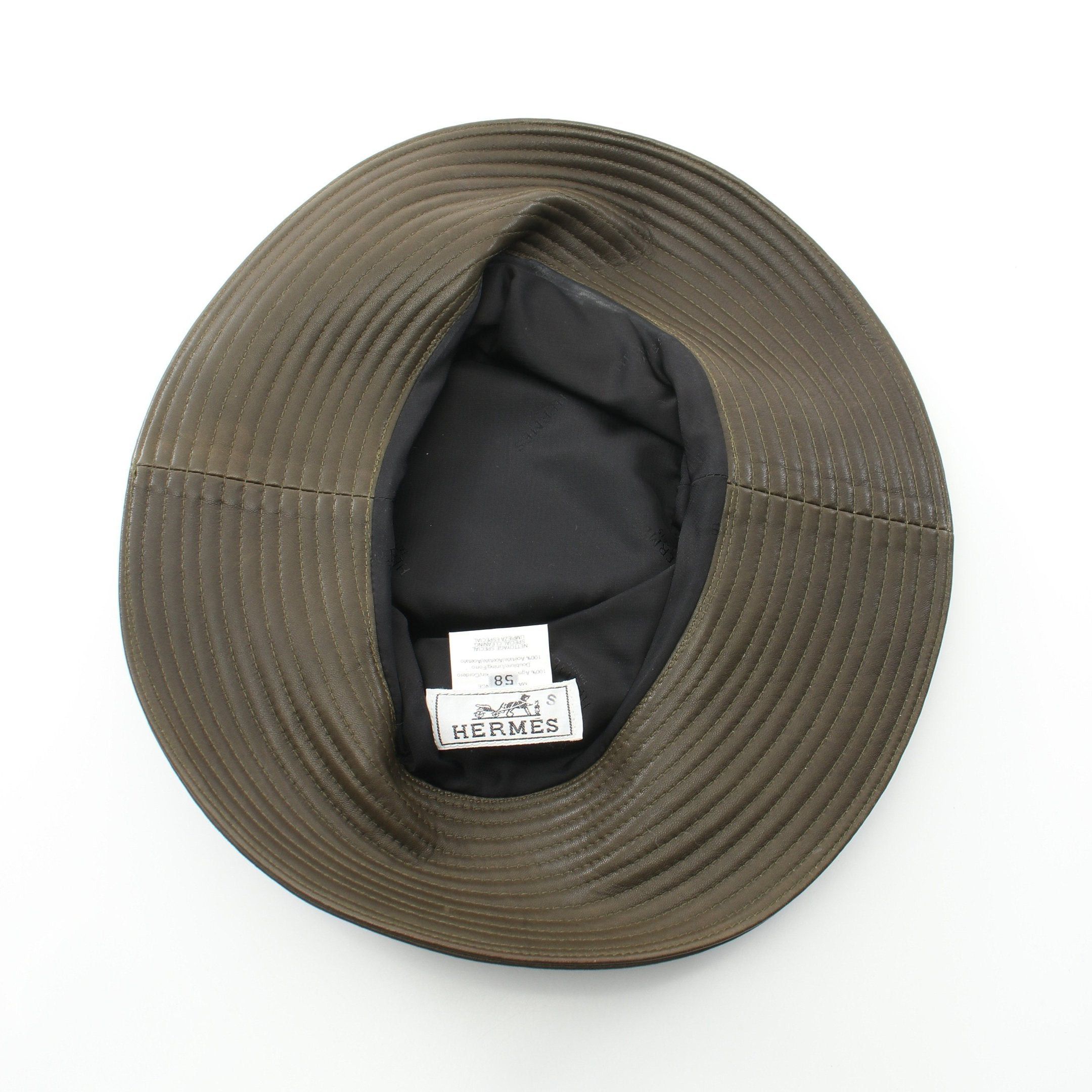 Hermes Hermes Hat Gather Stitch Lambskin Khaki Green Size ONE SIZE - 3 Thumbnail