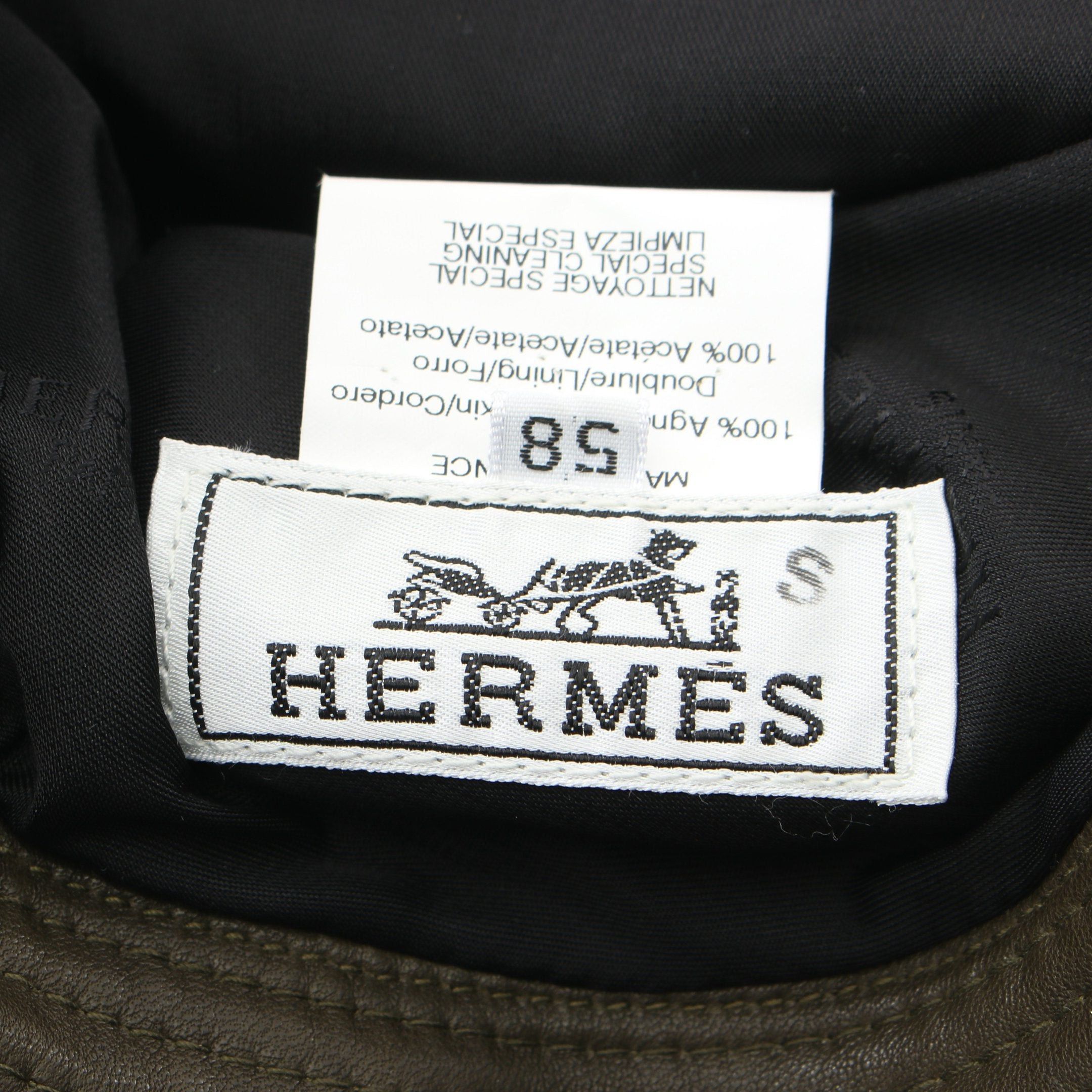 Hermes Hermes Hat Gather Stitch Lambskin Khaki Green Size ONE SIZE - 4 Thumbnail