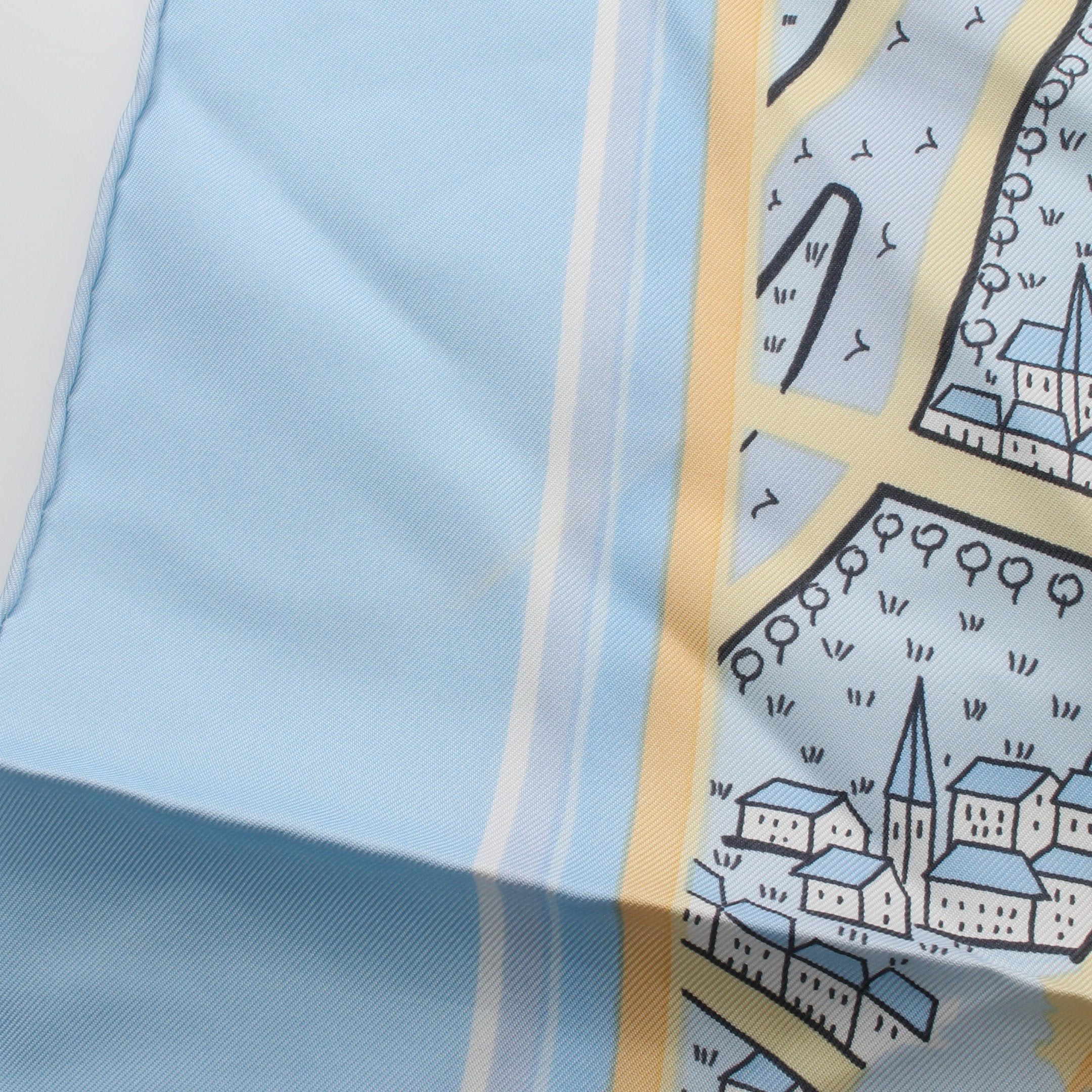 Hermes Hermes Carres 90 Les Amoureux De Paris Scarf Silk Light Blue Multicolor Size ONE SIZE - 6 Thumbnail