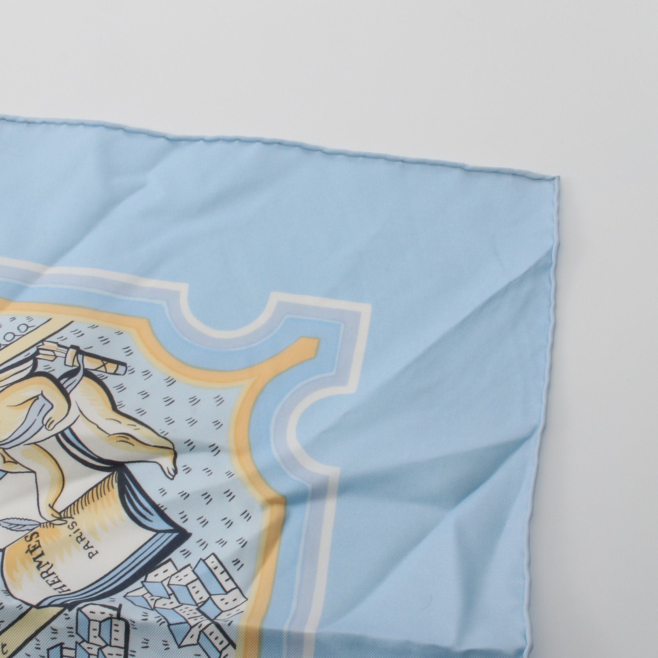 Hermes Hermes Carres 90 Les Amoureux De Paris Scarf Silk Light Blue Multicolor Size ONE SIZE - 10 Thumbnail