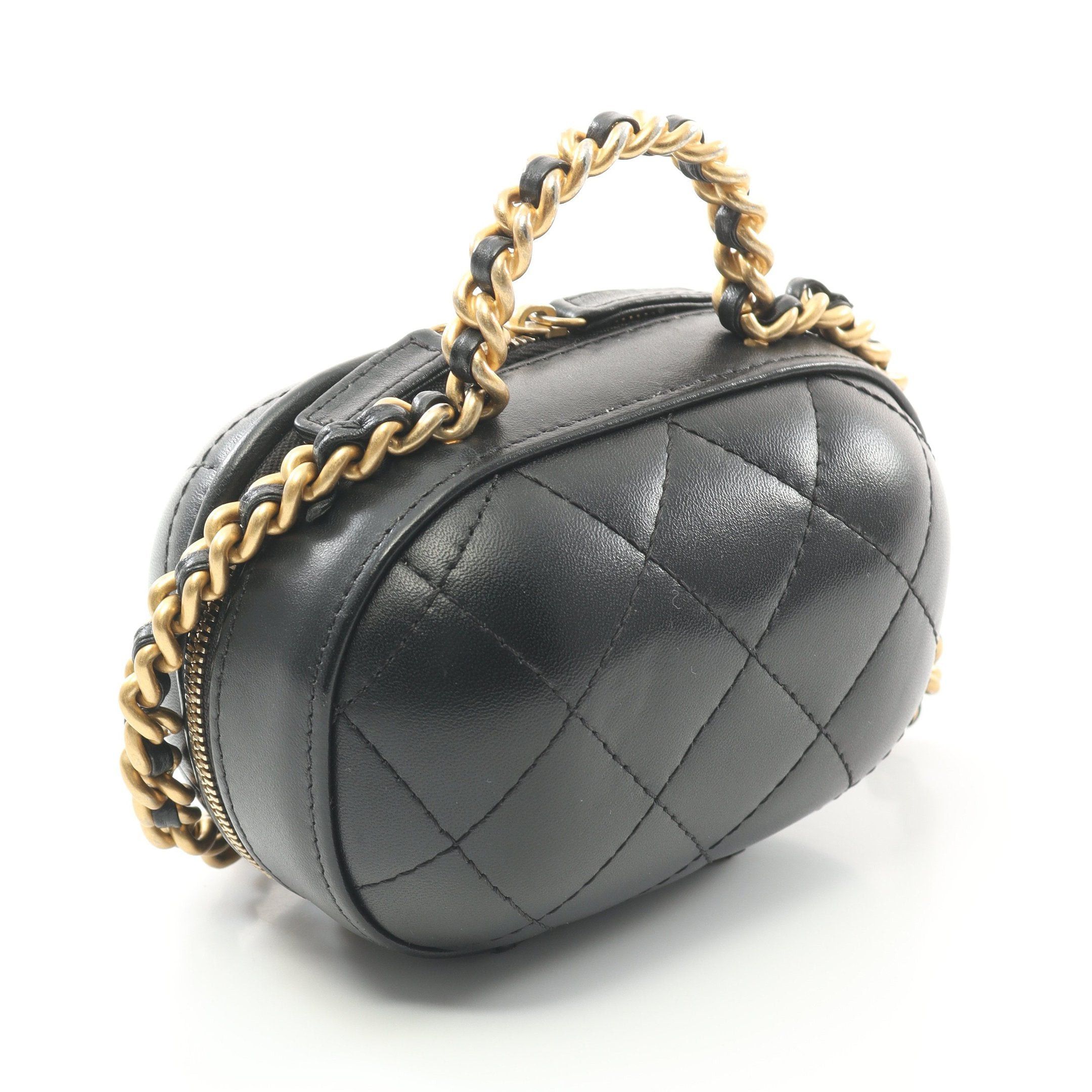 Chanel Chanel Matelasse Top Handle Vanity Bag Chain Shoulder Lambskin Black Gold Hardware Size ONE SIZE - 2 Thumbnail
