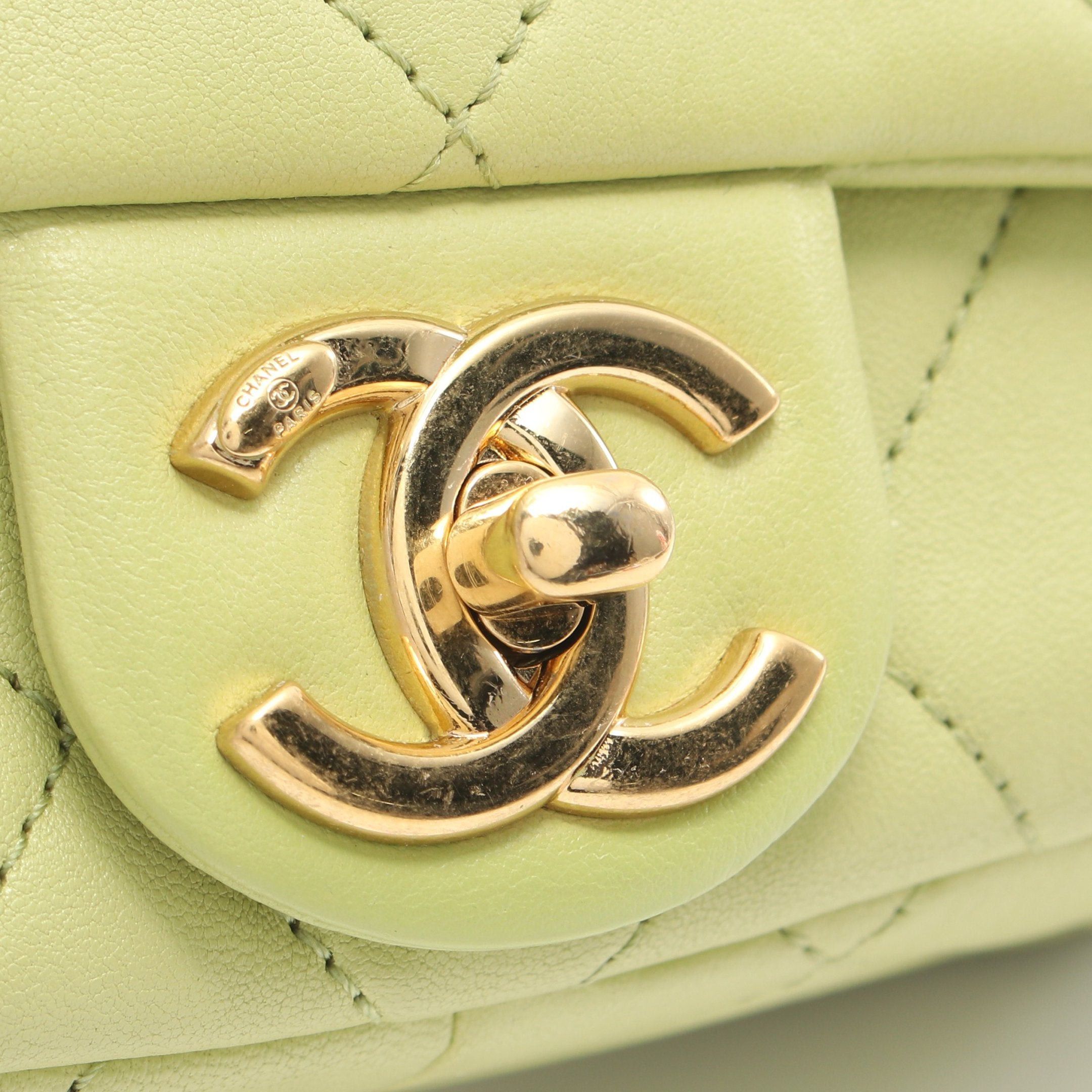 Chanel Chanel Mini Matelasse Top Handle Chain Shoulder Bag Lambskin Light Green Gold Hardware Size ONE SIZE - 9 Thumbnail