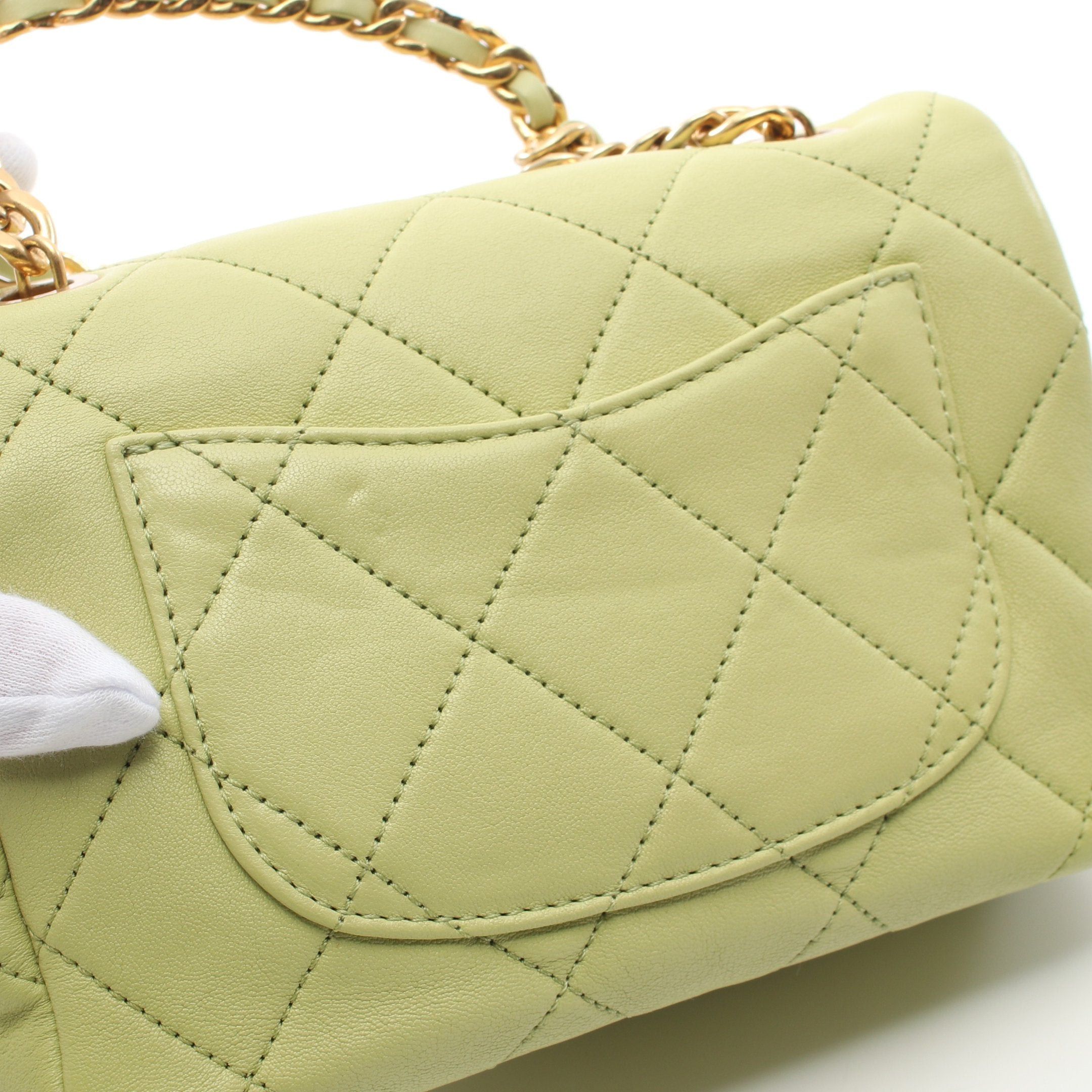 Chanel Chanel Mini Matelasse Top Handle Chain Shoulder Bag Lambskin Light Green Gold Hardware Size ONE SIZE - 8 Thumbnail