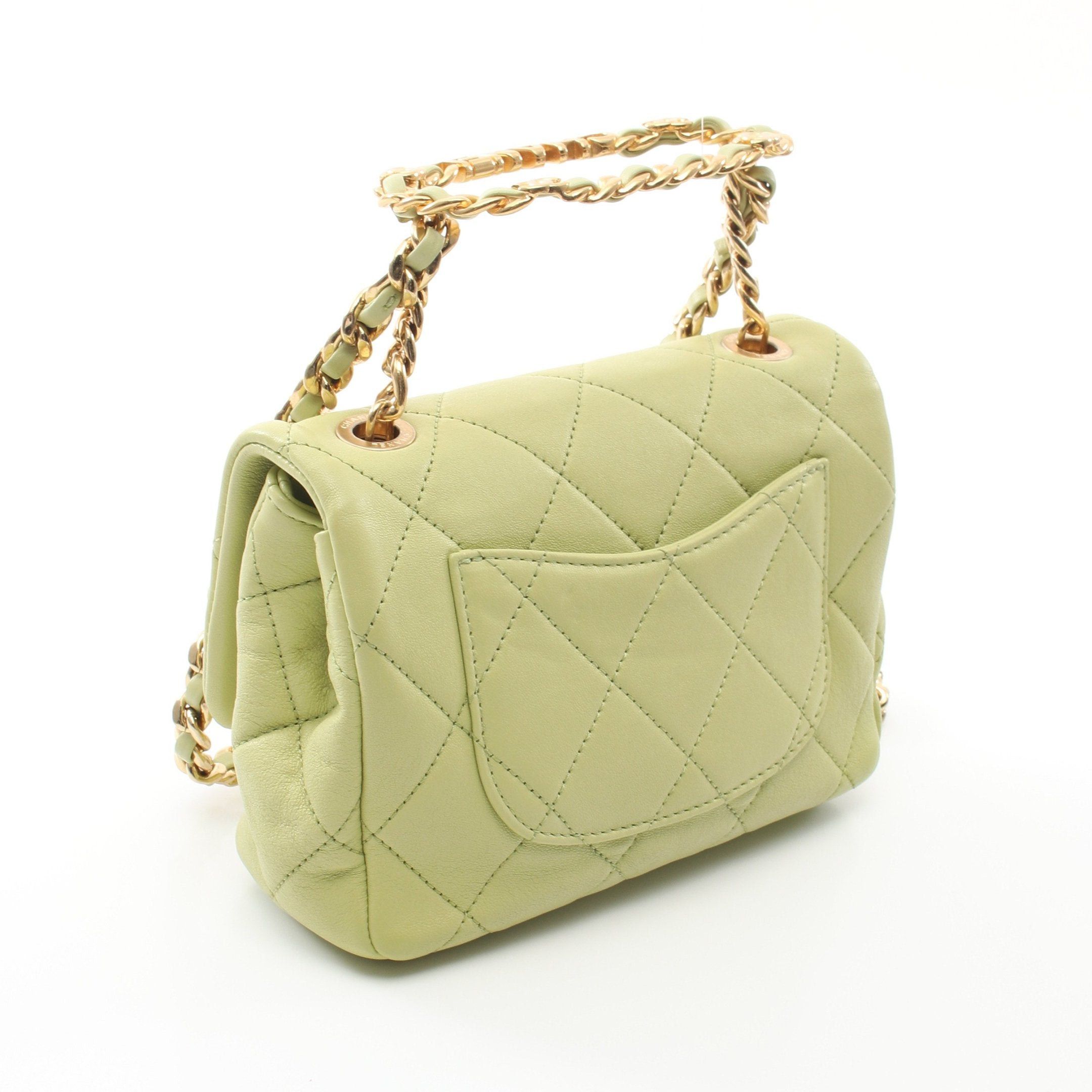 Chanel Chanel Mini Matelasse Top Handle Chain Shoulder Bag Lambskin Light Green Gold Hardware Size ONE SIZE - 2 Thumbnail