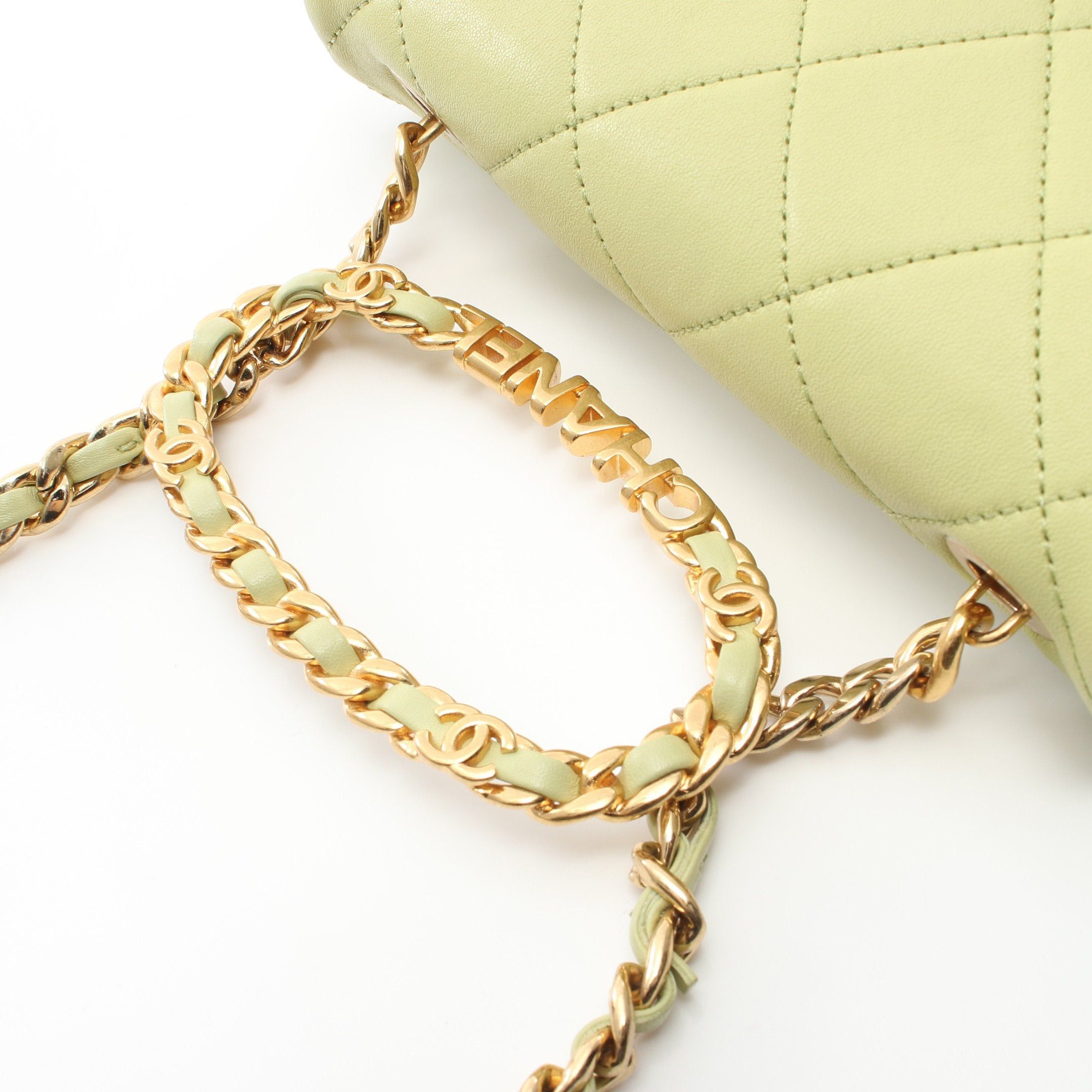 Chanel Chanel Mini Matelasse Top Handle Chain Shoulder Bag Lambskin Light Green Gold Hardware Size ONE SIZE - 10 Thumbnail