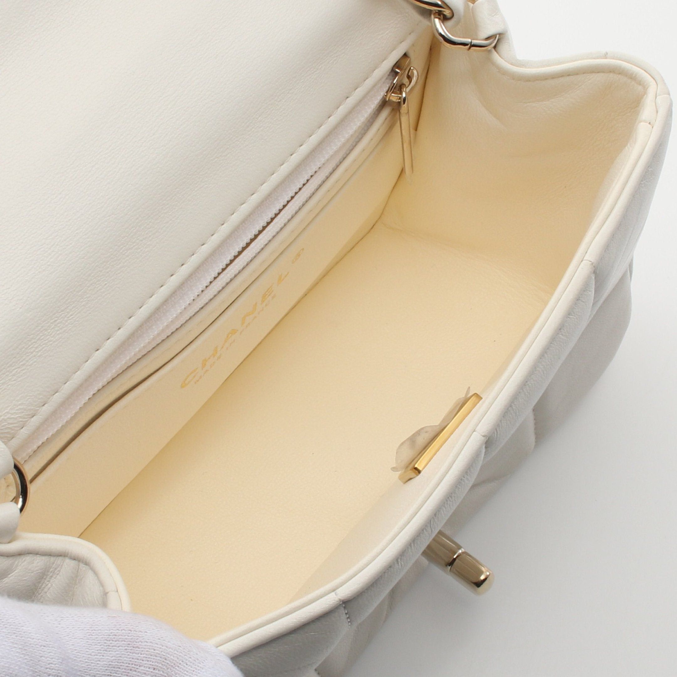 Chanel Chanel Chocolate Bar Mini Flap Chain Shoulder Bag Lambskin White Gold Hardware Size ONE SIZE - 3 Thumbnail