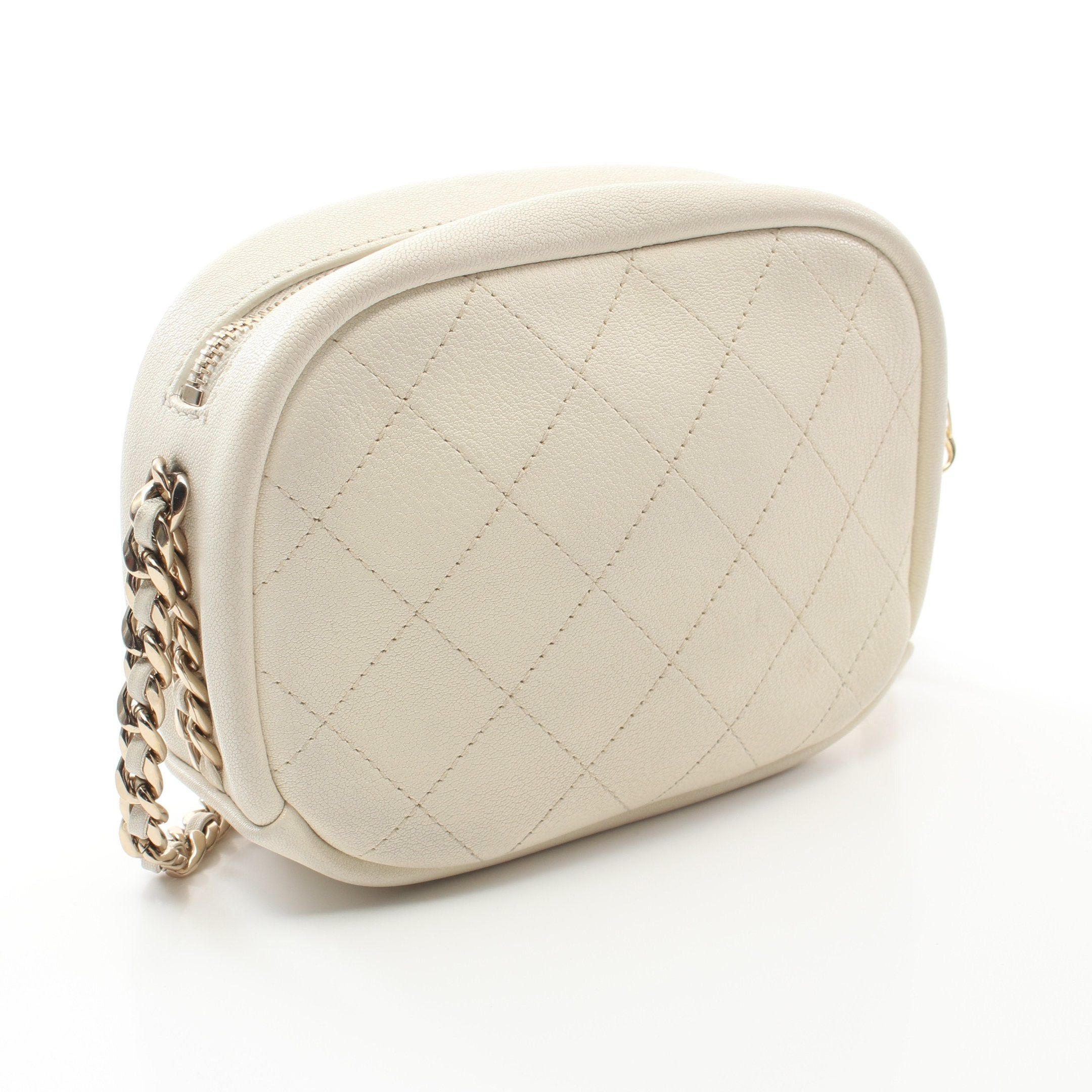 Chanel Chain Shoulder Bag Leather Off White Gold Hardware