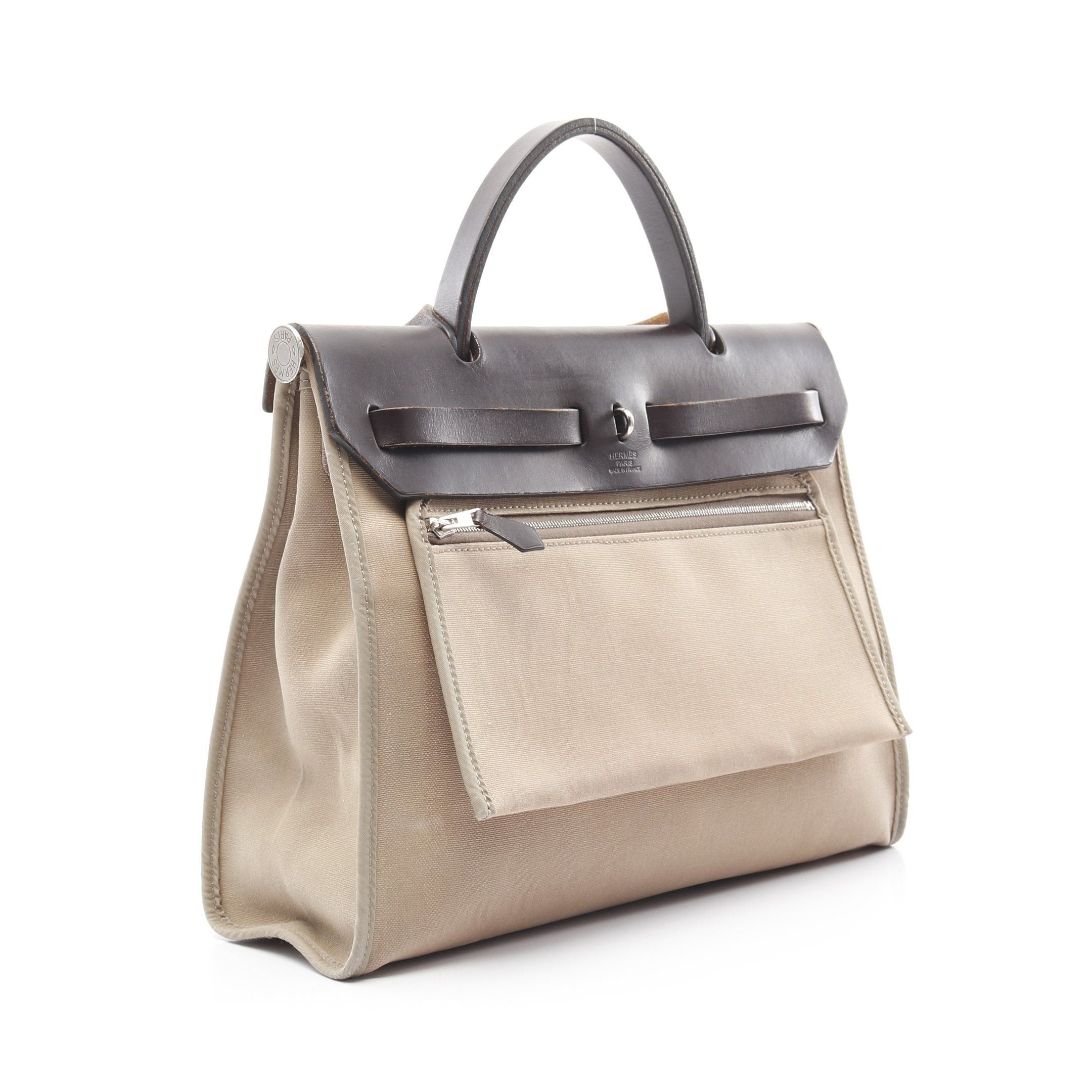 Hermes Hermes Herbag Zip Pm Handbag Toile Officier Vache Hunter Beige Dark Brown Silver Hardware Stamp Size ONE SIZE - 2 Thumbnail