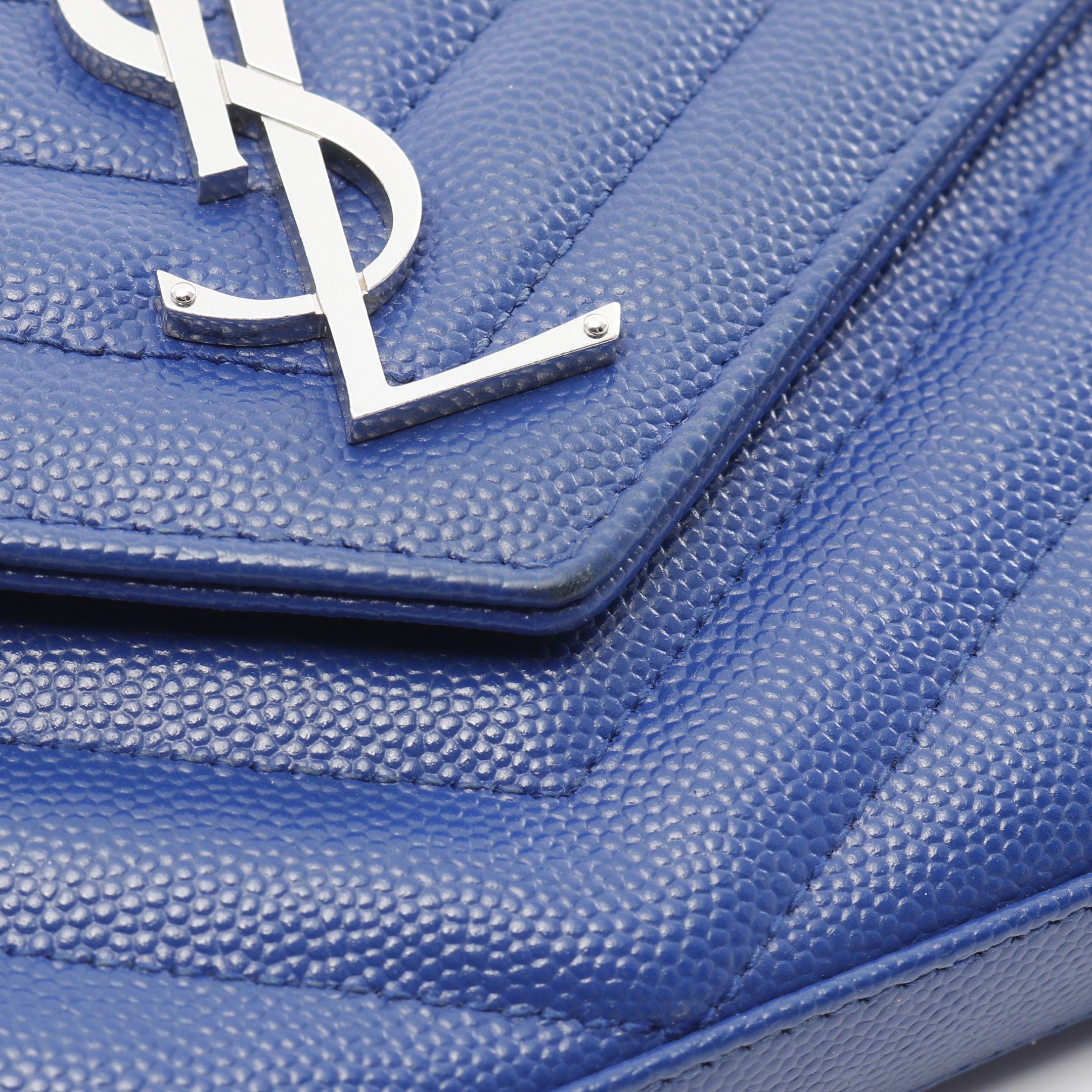 Yves Saint Laurent Yves Saint Laurent Cassandra Classic Chain Wallet Leather Blue Size ONE SIZE - 7 Thumbnail