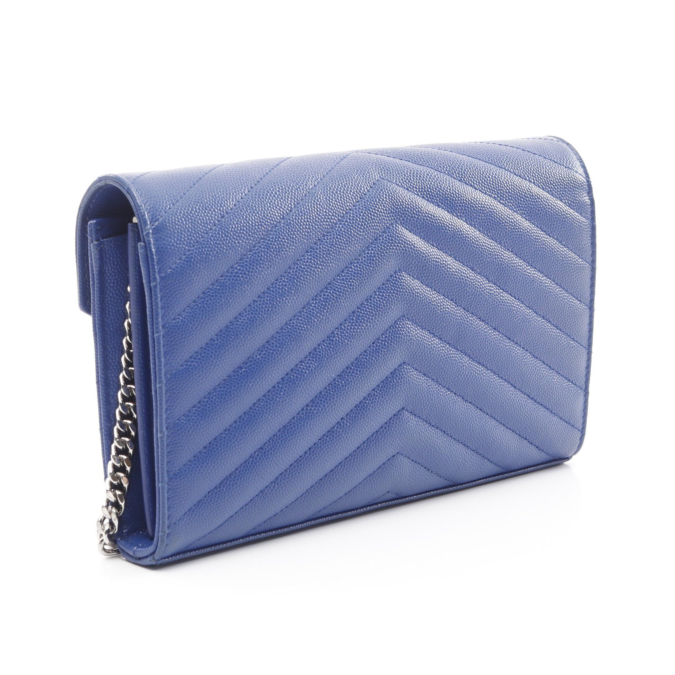 Yves Saint Laurent Yves Saint Laurent Cassandra Classic Chain Wallet Leather Blue Size ONE SIZE - 2 Thumbnail