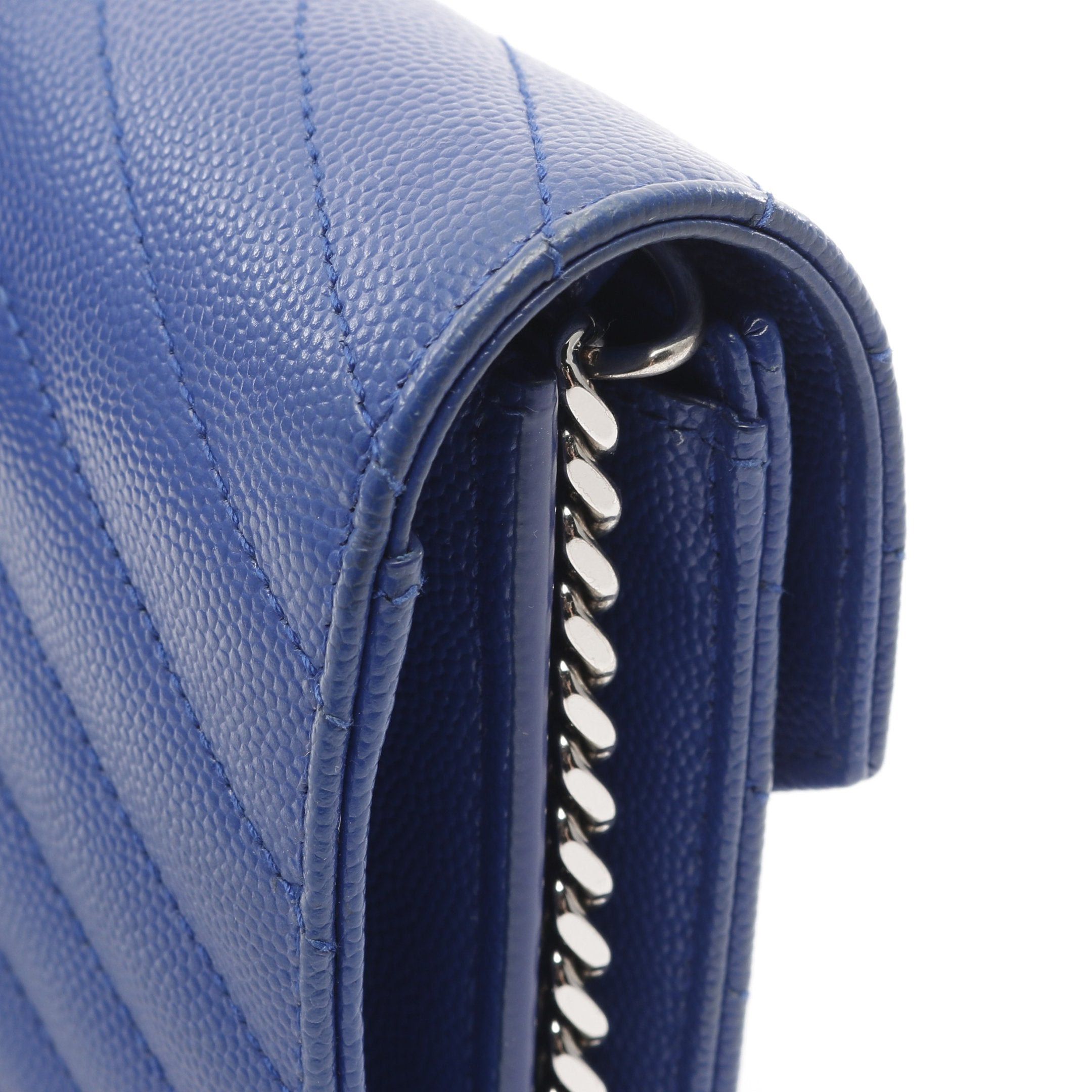 Yves Saint Laurent Yves Saint Laurent Cassandra Classic Chain Wallet Leather Blue Size ONE SIZE - 10 Thumbnail