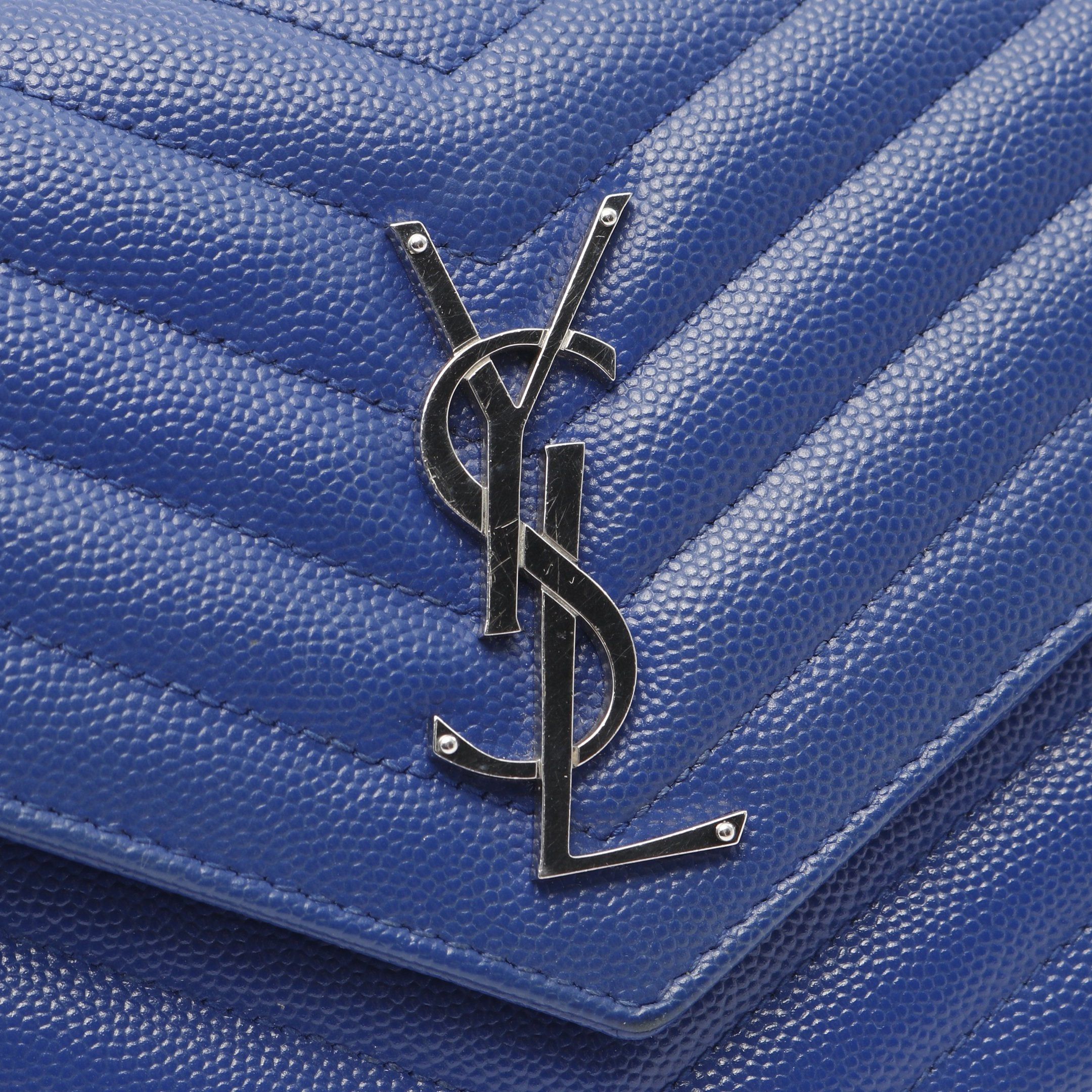 Yves Saint Laurent Yves Saint Laurent Cassandra Classic Chain Wallet Leather Blue Size ONE SIZE - 8 Thumbnail