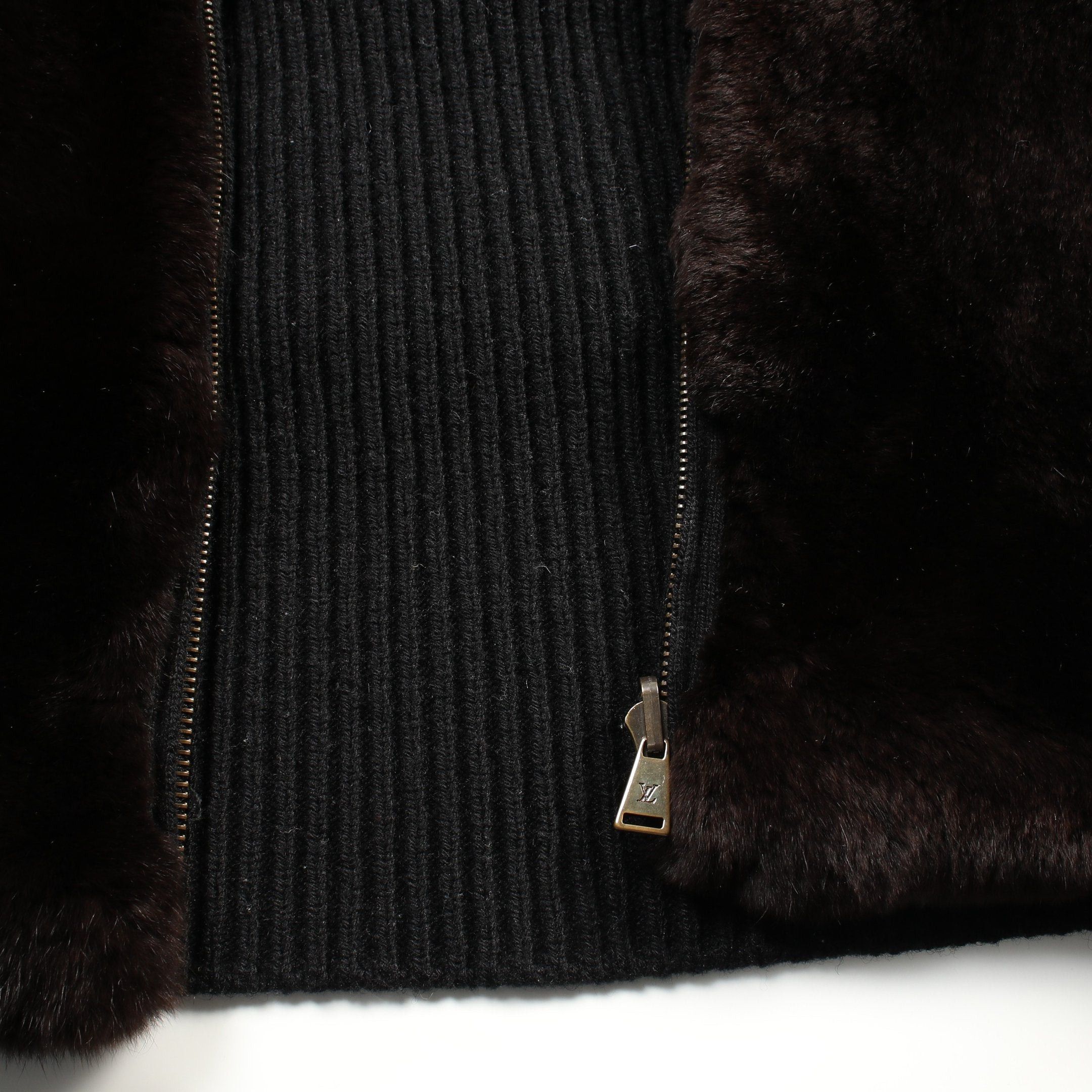 Louis Vuitton Louis Vuitton Knit Jacket Rabbit Fur Wool Black Dark Brown Zip Up Color-Block Size ONE SIZE - 9 Thumbnail
