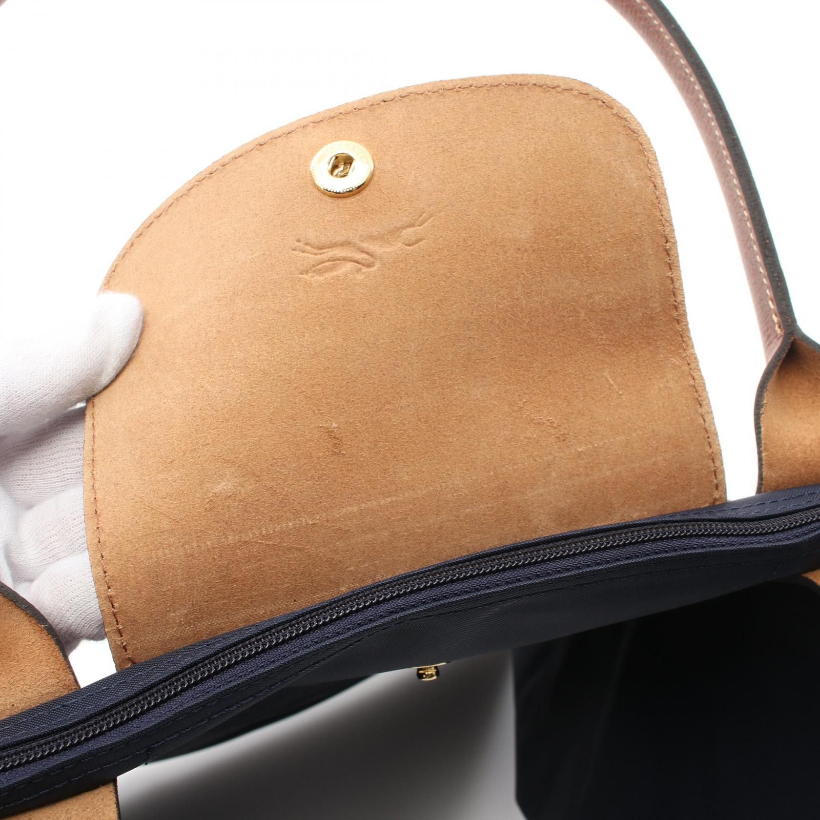Longchamp Longchamp Le Preage Original L Handbag Tote Bag Canvas Leather Navy Brown Size ONE SIZE - 6 Thumbnail