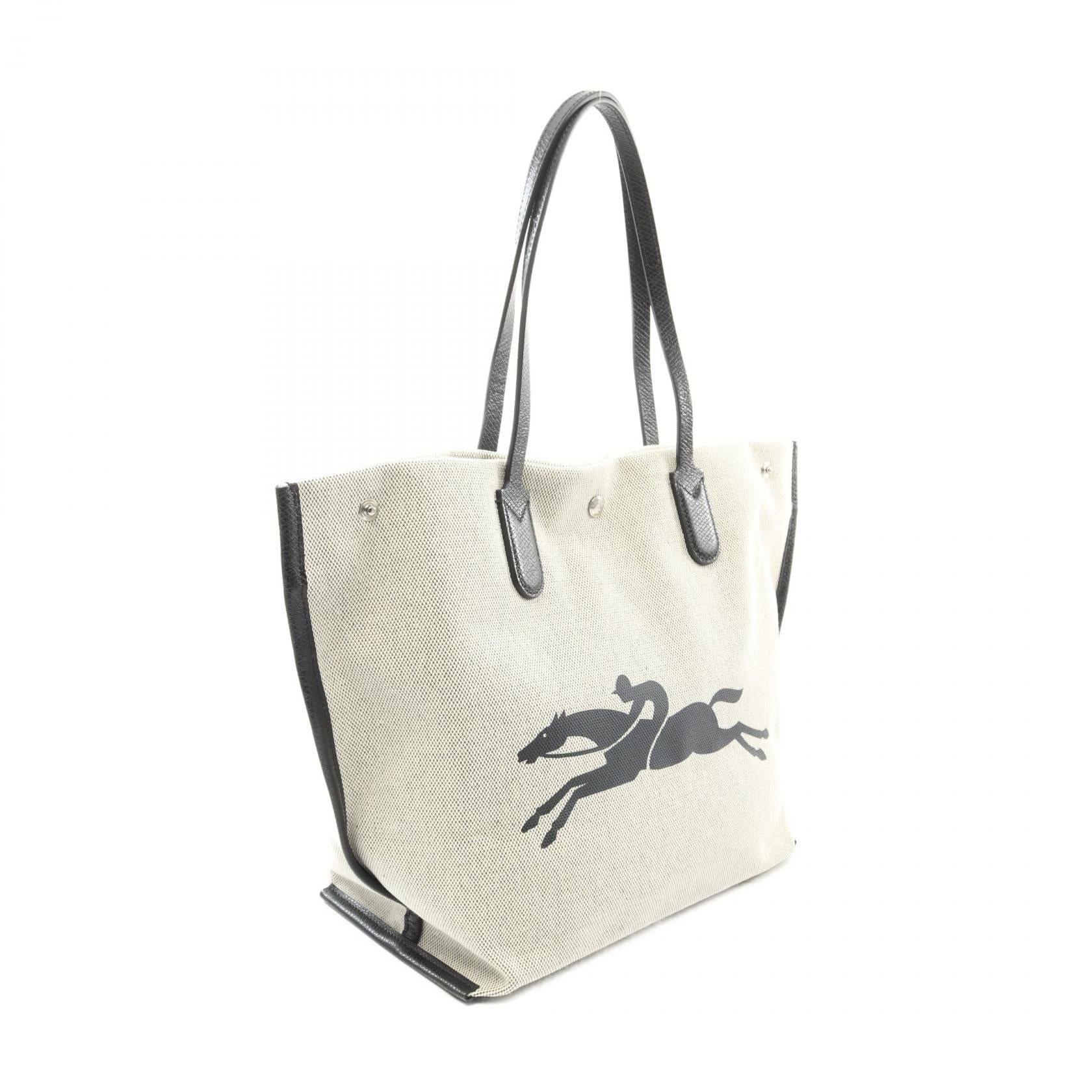 Longchamp Longchamp Essential L Handbag Tote Bag Fabric Leather Beige Black Size ONE SIZE - 2 Thumbnail