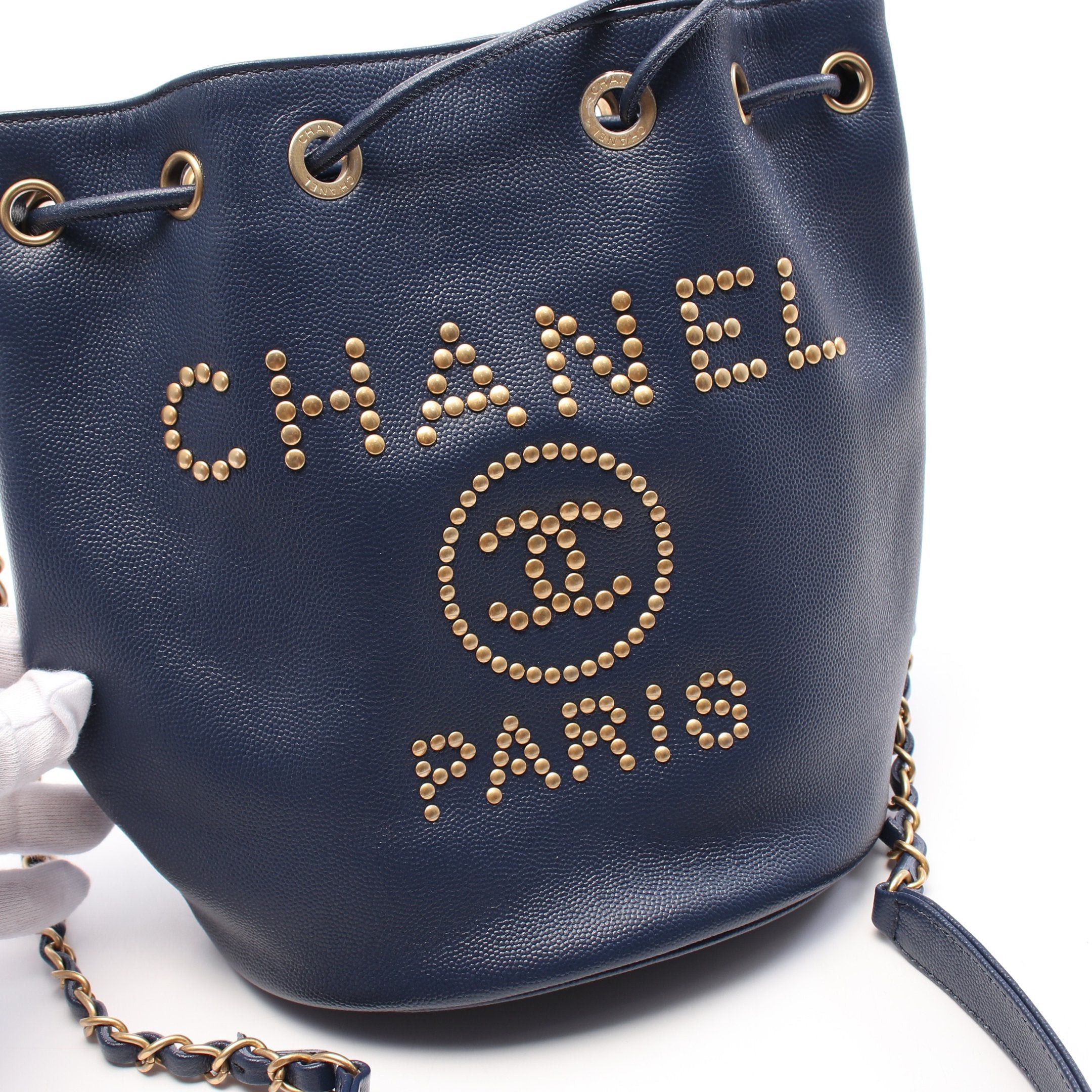 Chanel Chanel Deauville Shoulder Bag Studs Caviar Skin Navy Gold Hardware Purse Size ONE SIZE - 9 Thumbnail