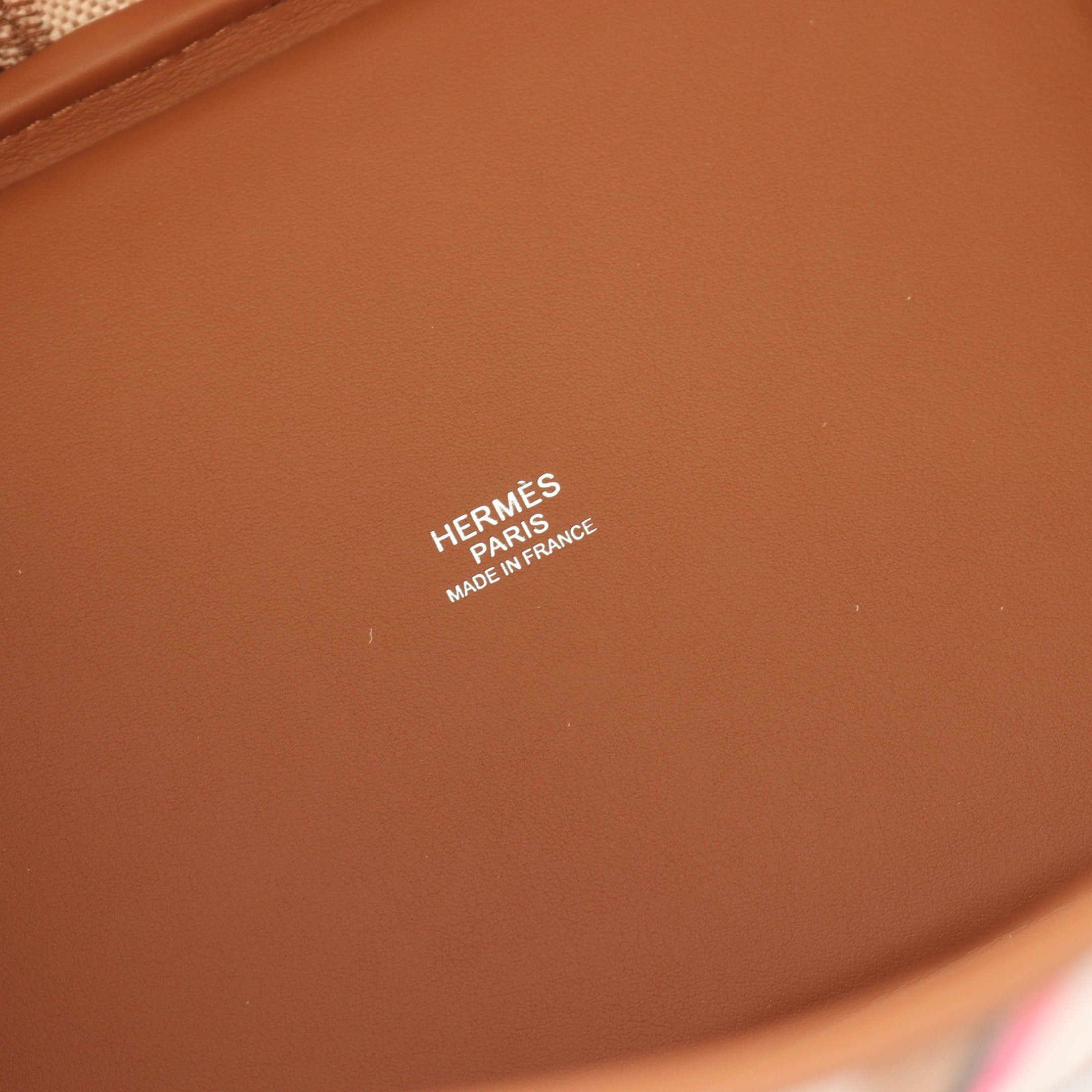 Hermes Hermes Picotan Lock Pm Gold Ecru Forbe Rose Pop Handbag Toile Ash Veau Swift Ivory Light Brown Multicolor Silver Hardware Double Engraved Size ONE SIZE - 4 Thumbnail