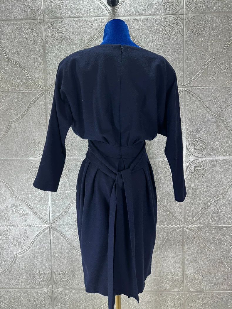 Yves Saint Laurent YSL Navy Blue Wool Dress with Shoulder Pads Size US 44 / EU 60 - 7 Thumbnail