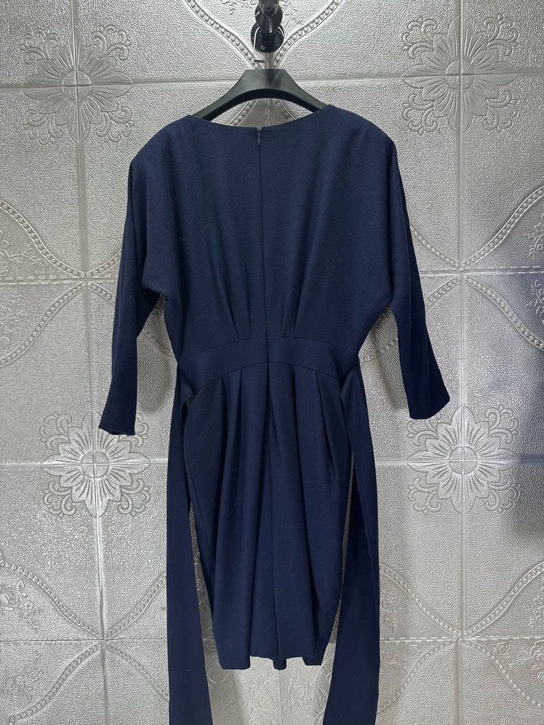 Yves Saint Laurent YSL Navy Blue Wool Dress with Shoulder Pads Size US 44 / EU 60 - 6 Thumbnail